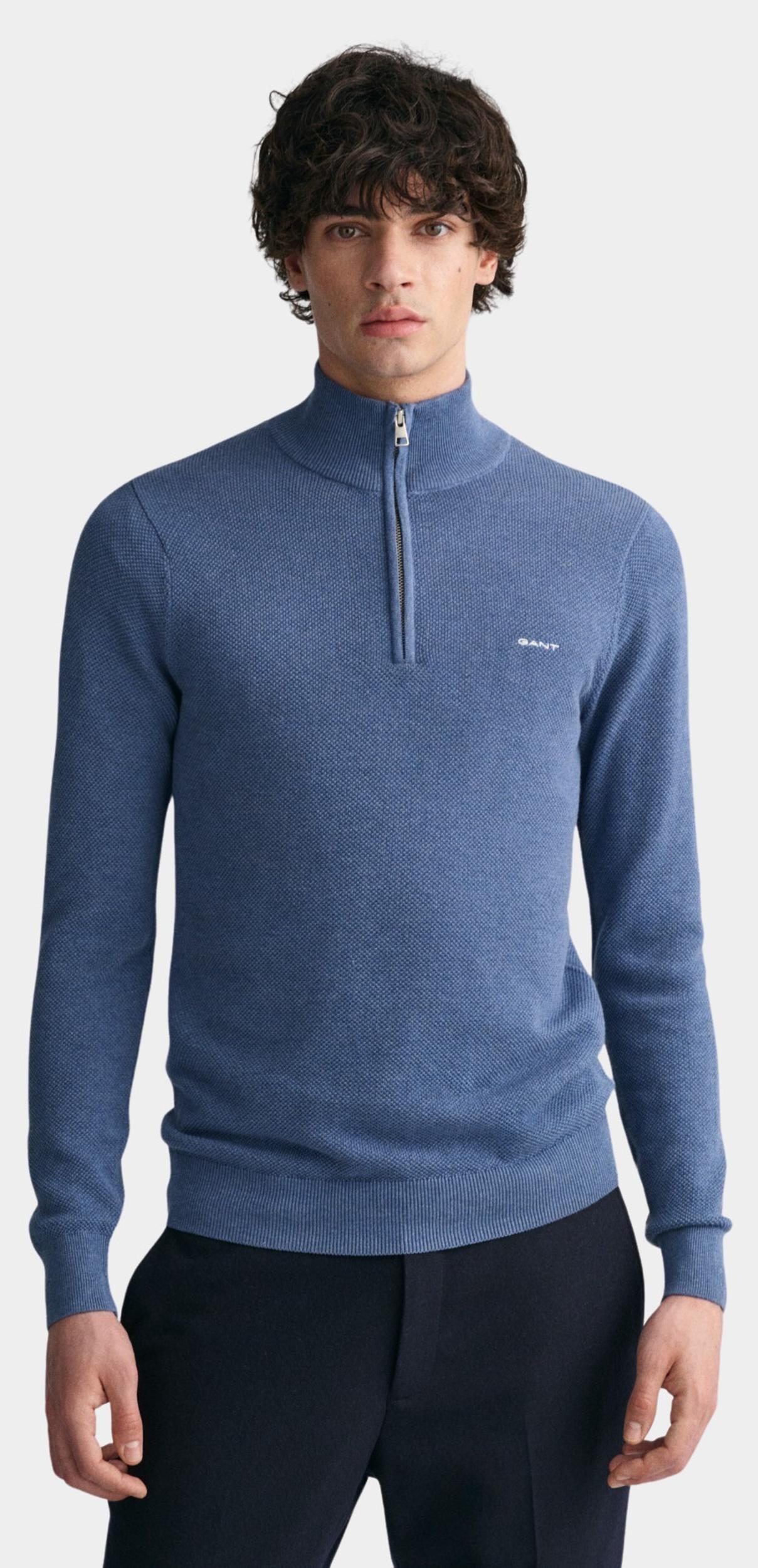 Gant Pullover Blauw Cotton Pique Halfzip 8040523/906