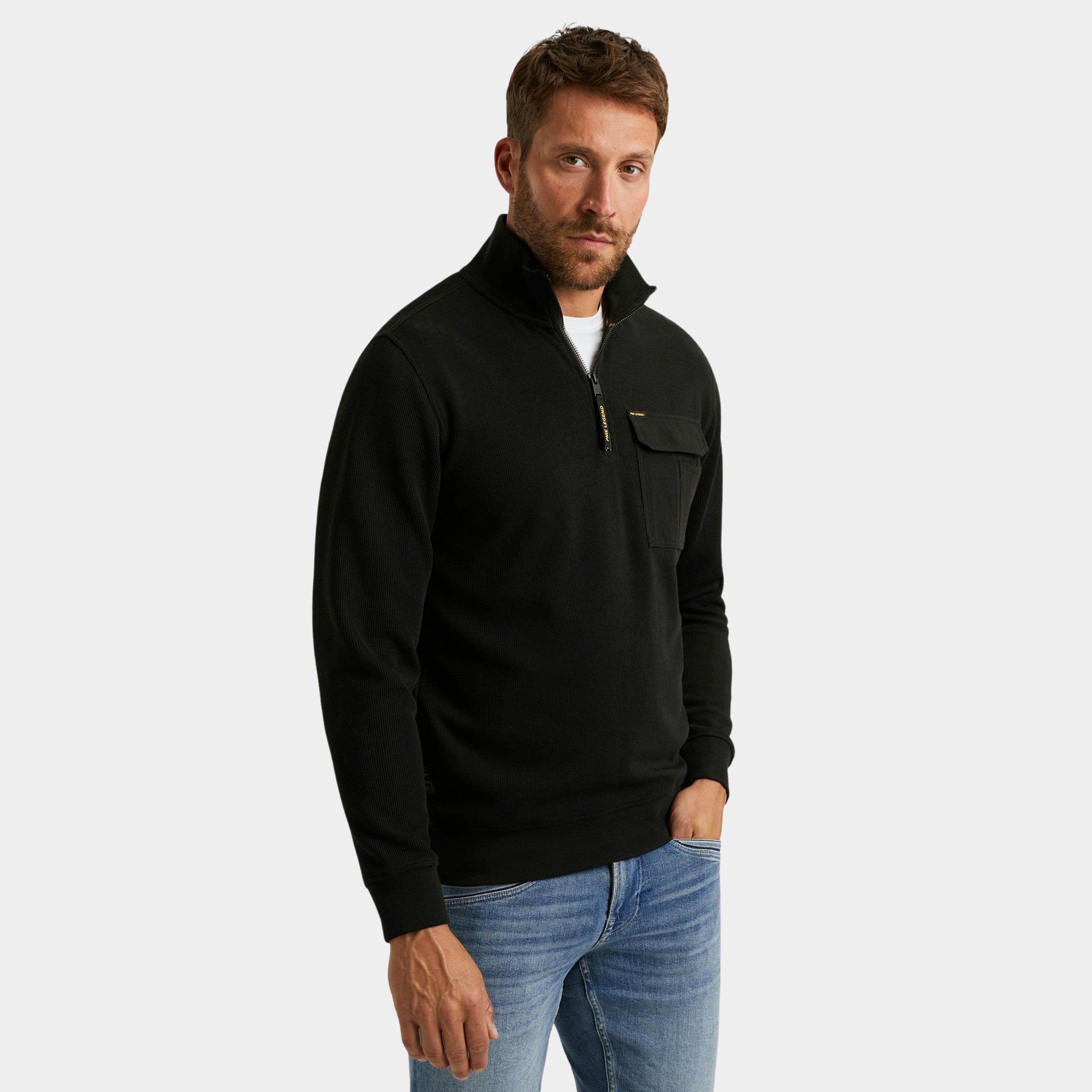 PME Legend Half Zip Zwart Half zip collar knit look jer PSW2509457/999