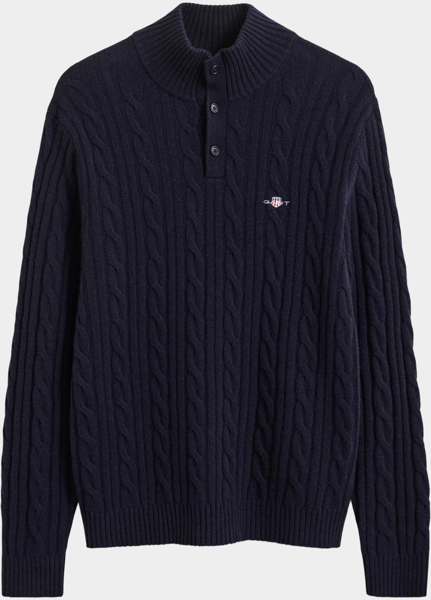 Gant Half Zip Blauw Lamswollen polotrui met kabel 8050325/433