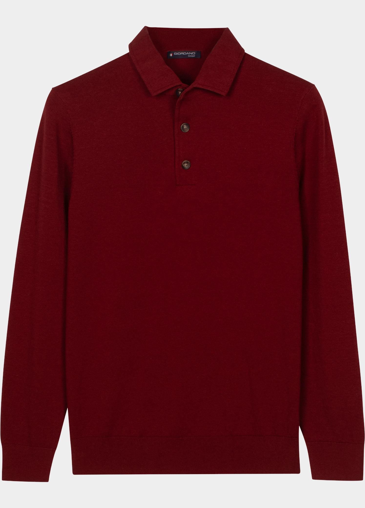 Giordano Polo lange mouwen heren Rood Merano Tencel 12GG Single kni 628809/30