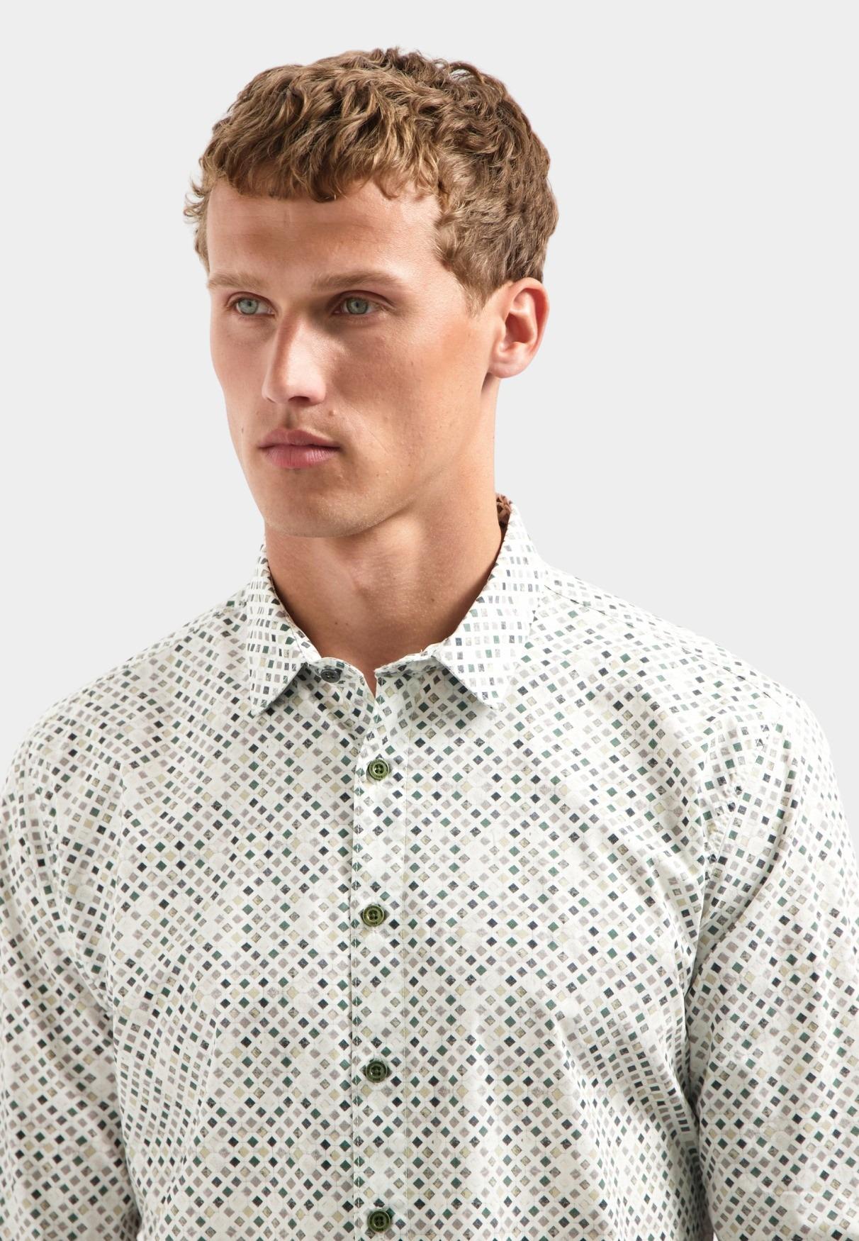 No Excess Casual hemd lange mouw Groen Shirt Stretch Allover Printed 29450804/052