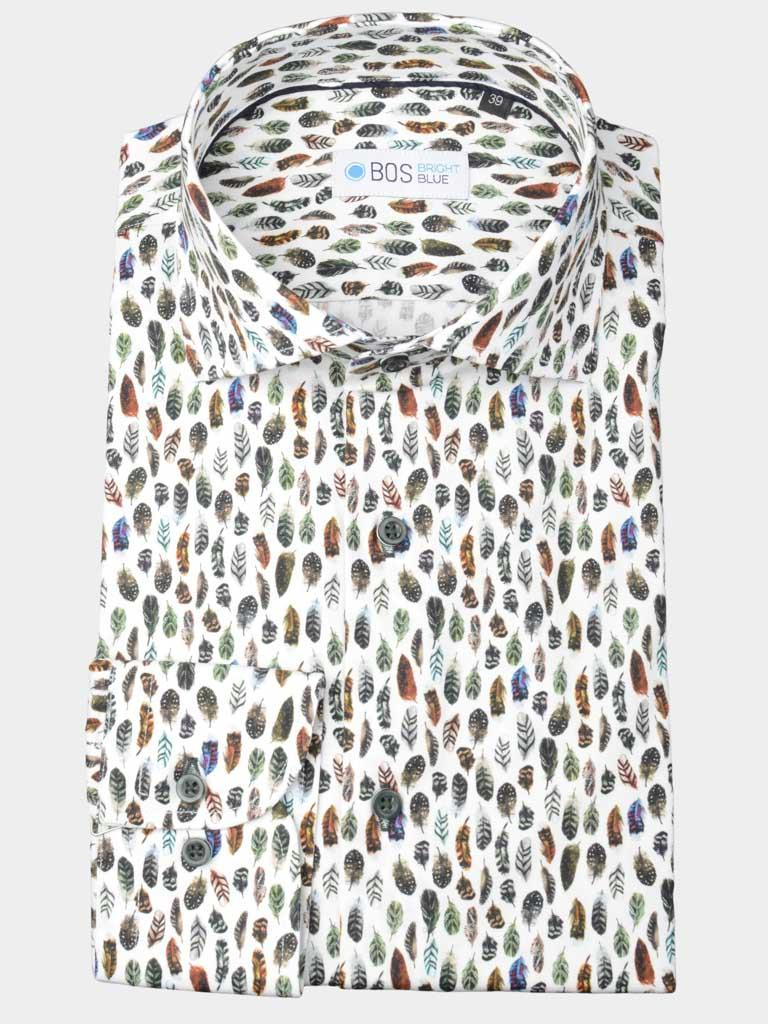 Bos Casual hemd lange mouw Groen Overhemd veren multicolor Bos 9/Multi