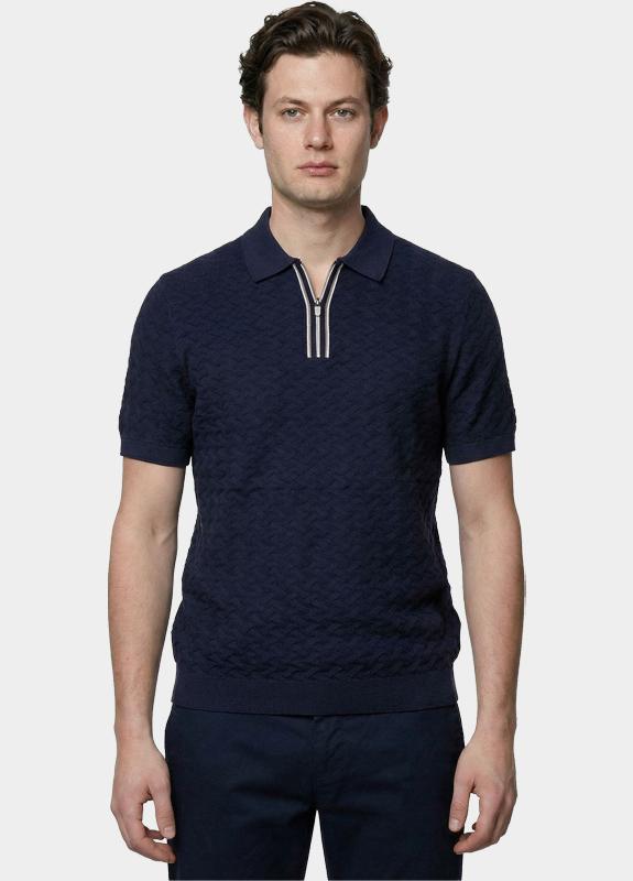 R2 Amsterdam Polo korte mouw Blauw Zipper Polo Short Sleeve Cott 132.POLO.018/010