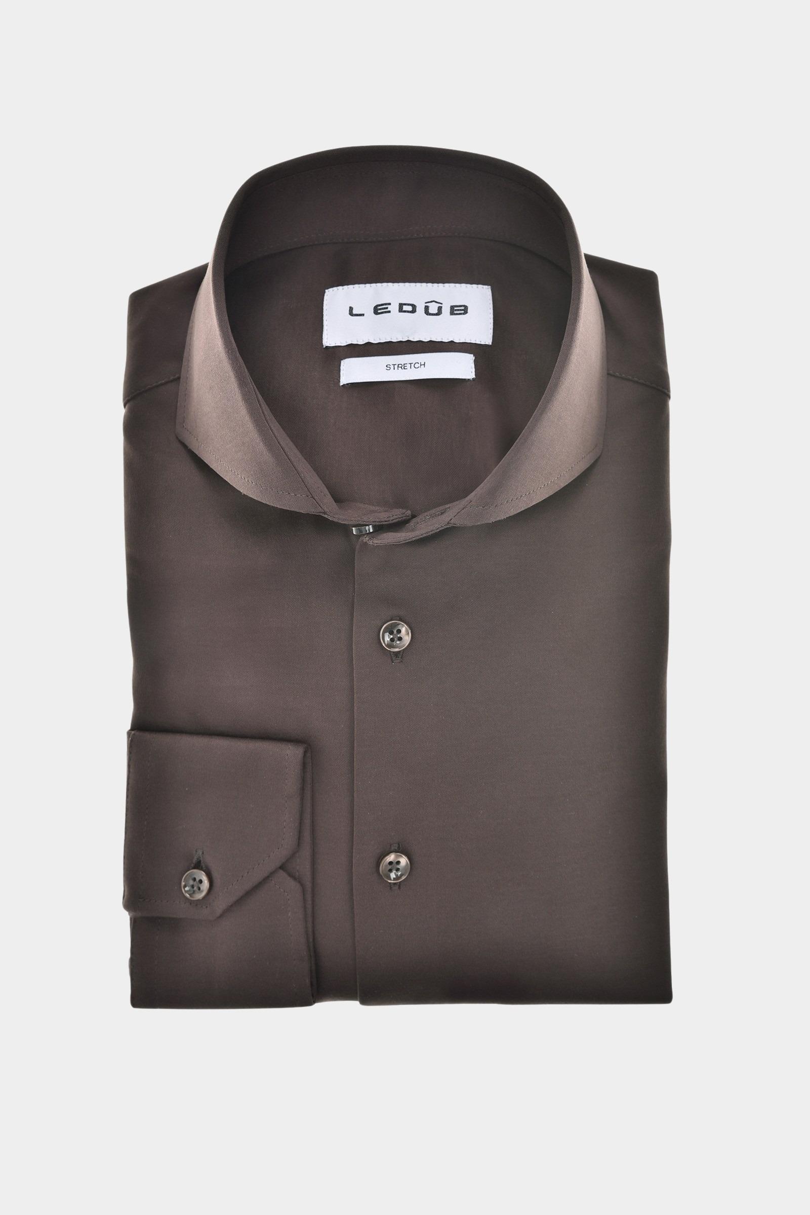 Ledub Business hemd lange mouw Bruin SF5 0143230/680-000-000