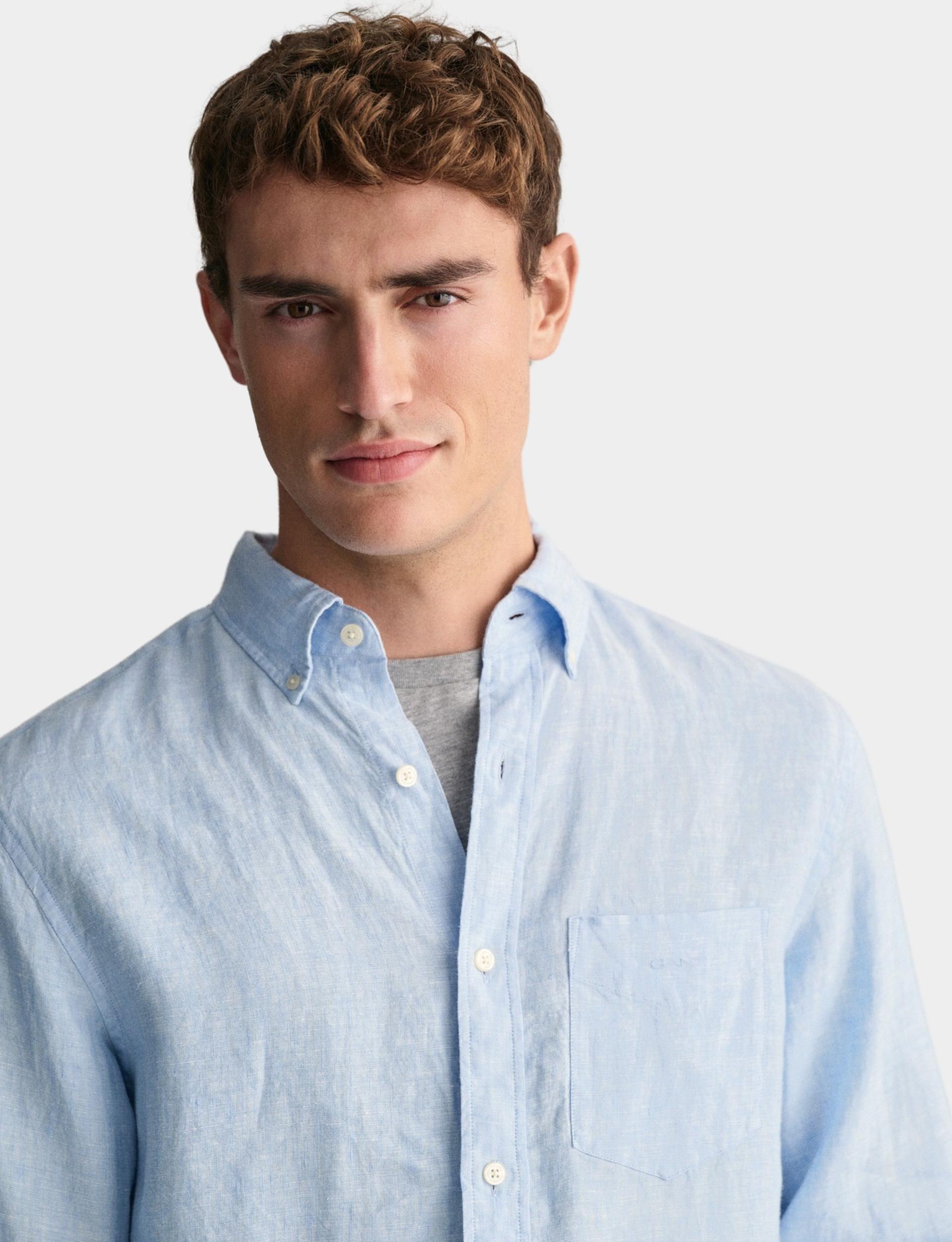 Gant Casual hemd lange mouw Blauw Linen Shirt 3240102/468