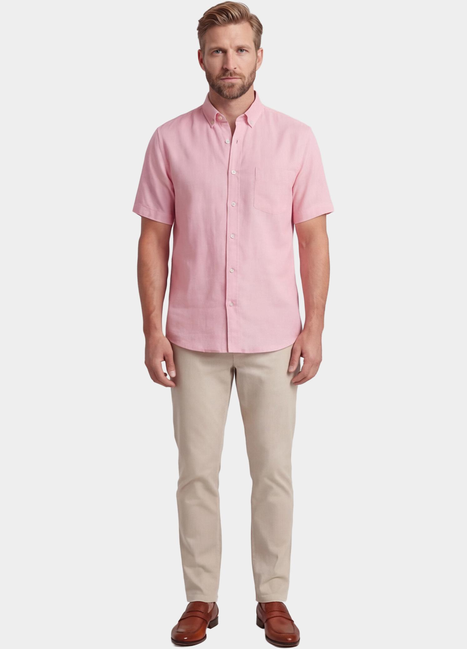 Giordano overhemd korte mouw heren Roze League Short Sleeve Button Do 616009/50