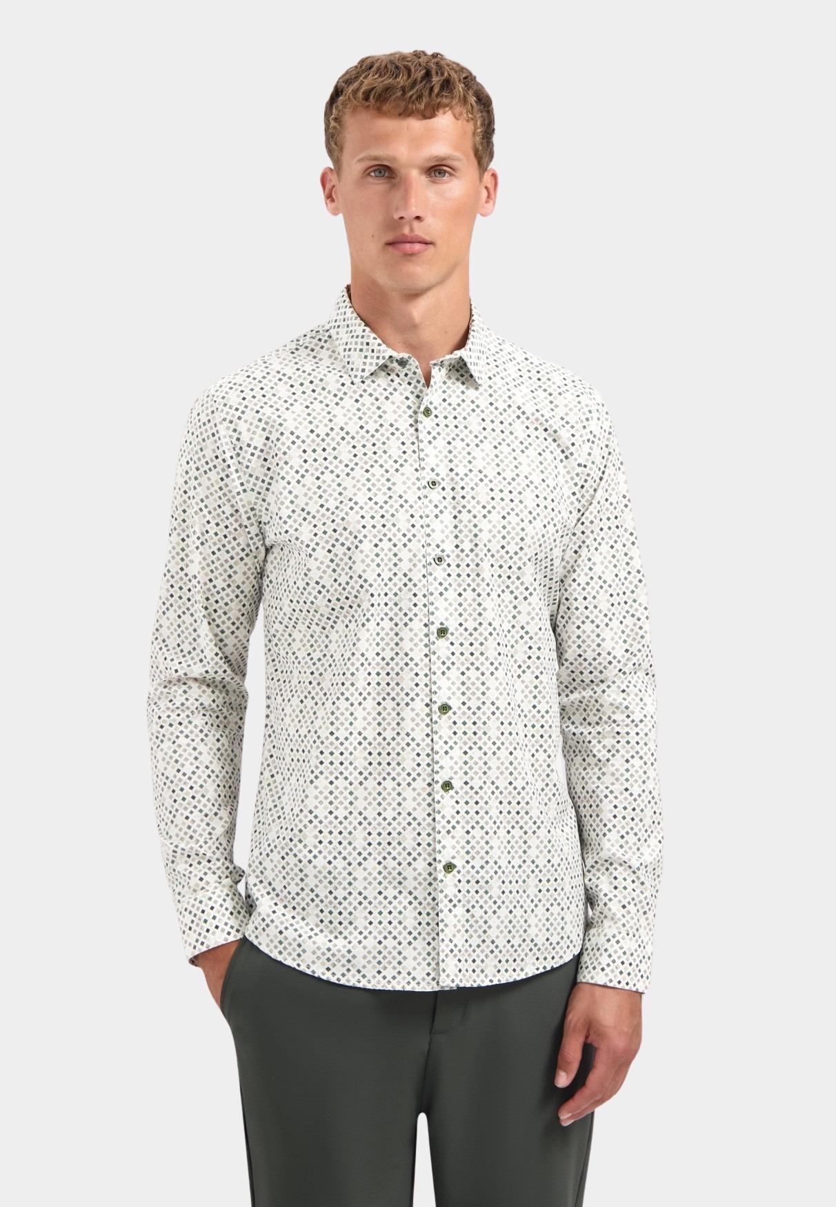 No Excess Casual hemd lange mouw Groen Shirt Stretch Allover Printed 29450804/052