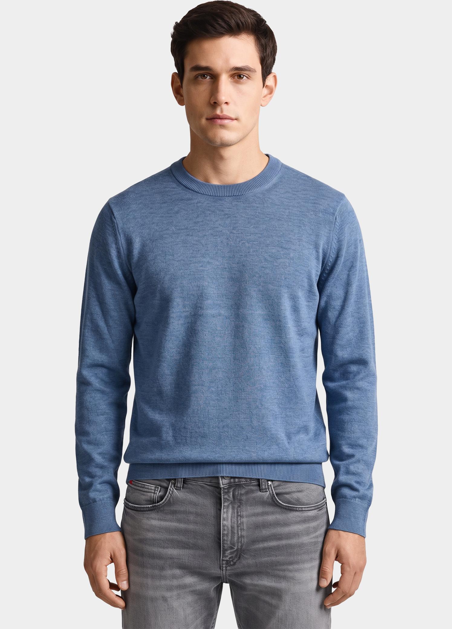 Bos Pullover heren Blauw O-hals 262/8153 - Steel Blue