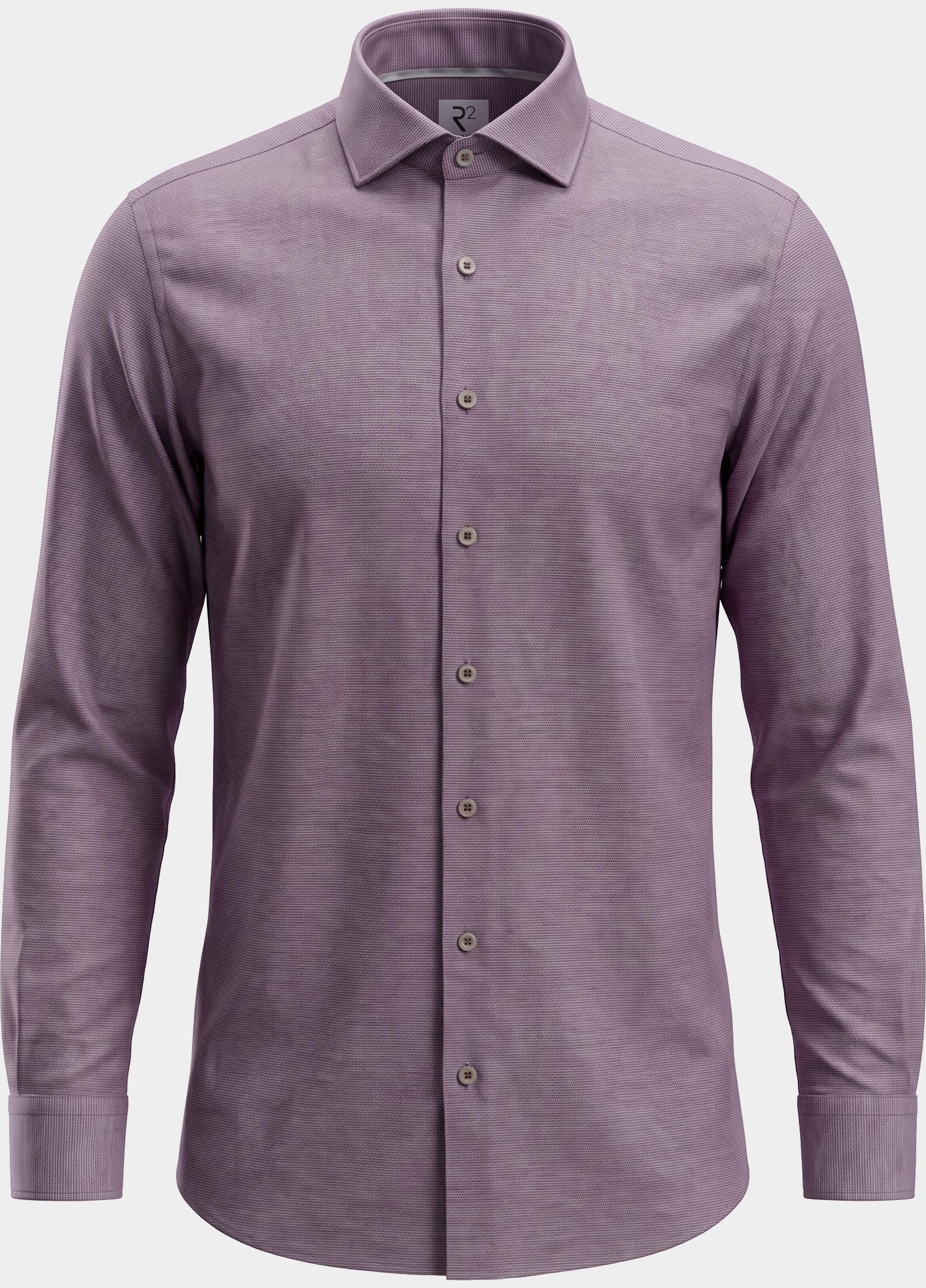 R2 Amsterdam Overhemd extra lange mouw Paars Knitted polyester sorona shir 134.WSP.XLS.013/084