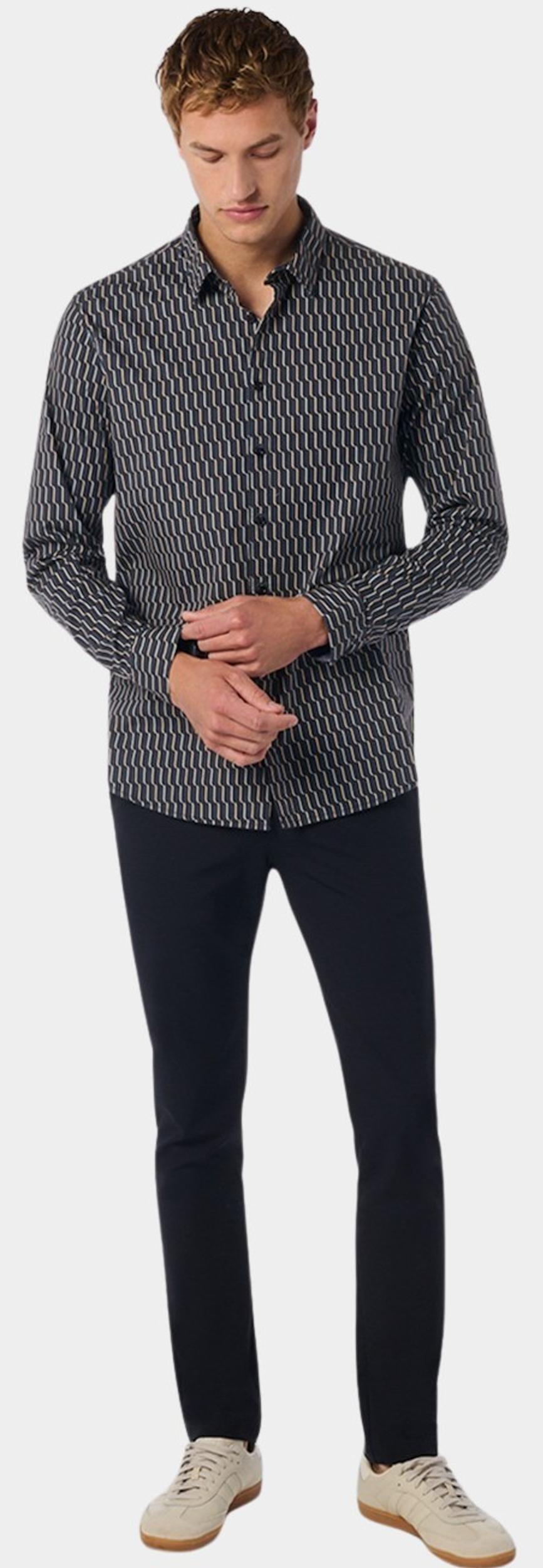 No Excess Casual hemd lange mouw Zwart Shirt Stretch Allover Printed 25430711/020