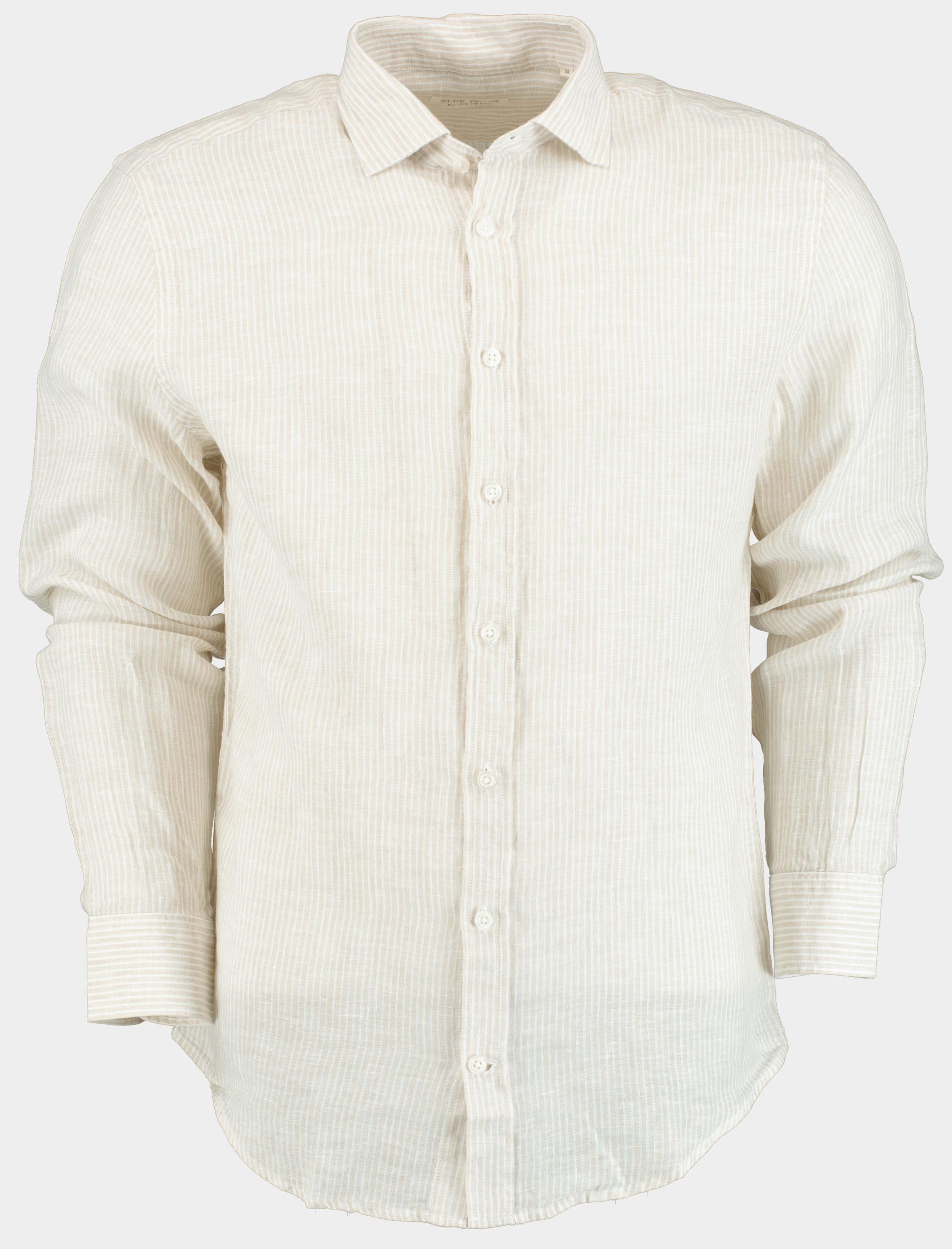 Blue Coast Casual hemd lange mouw Beige 100% linnen, met fijn streepje 118R/0002 crudo