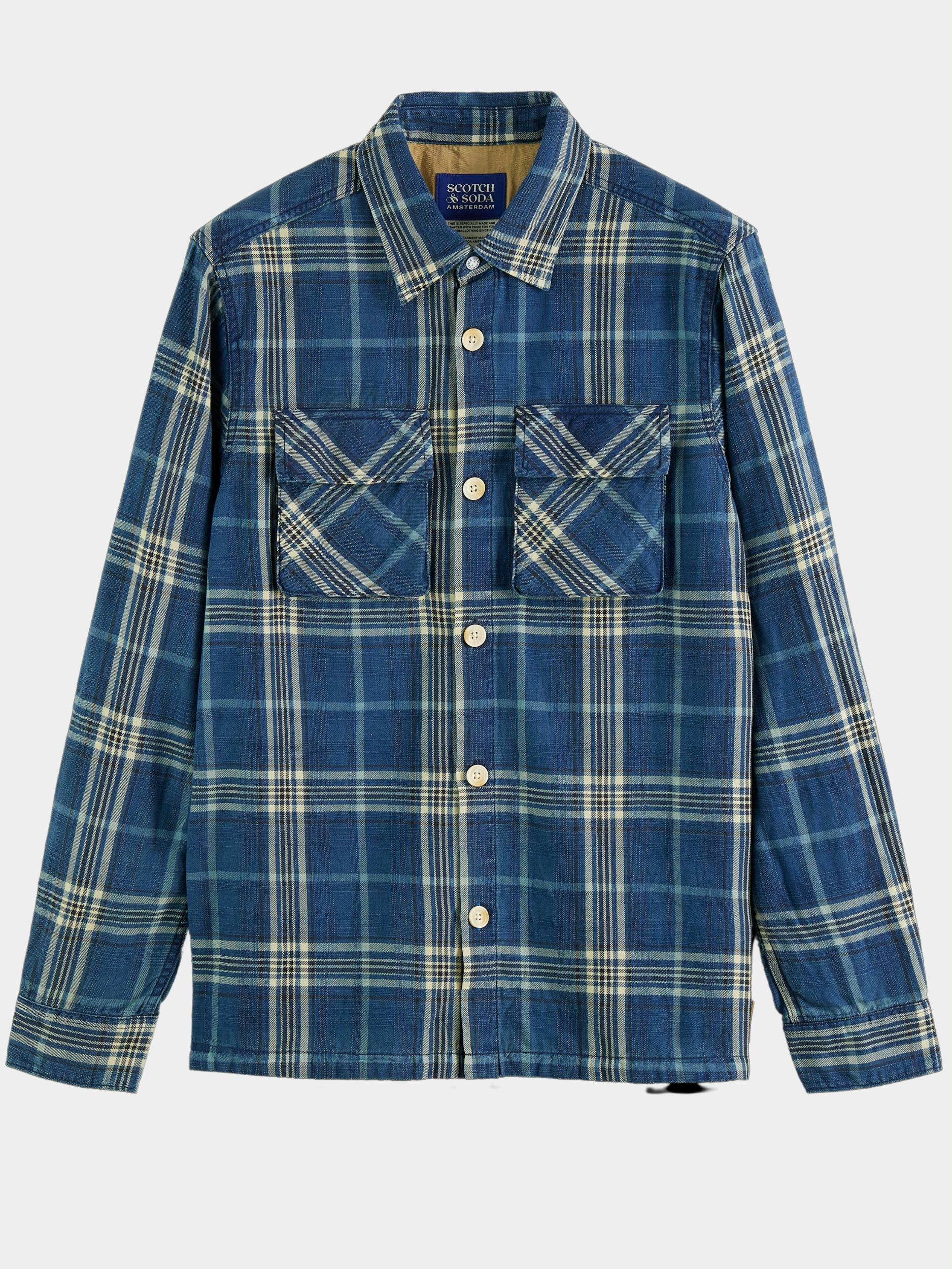 Scotch & Soda Zomerjack Blauw Indigo checked overshirt 167251/0217