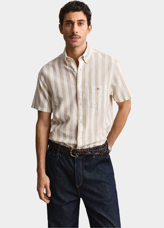 Gant overhemd korte mouw heren Beige Gestreept overoverhemd met ko 3260020/200