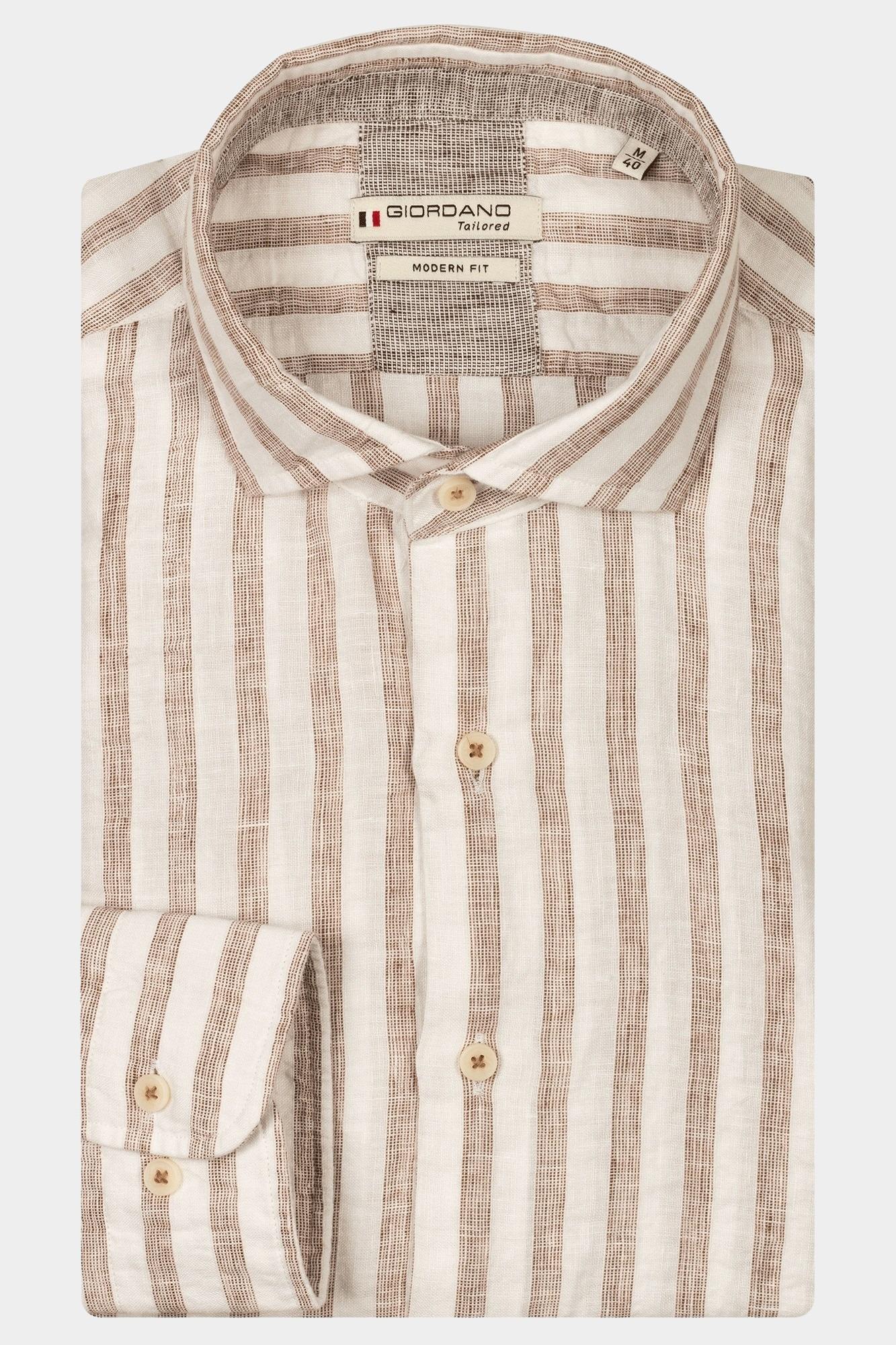 Giordano Casual hemd lange mouw Wit Row long sleeve cutaway Linen 517844/81