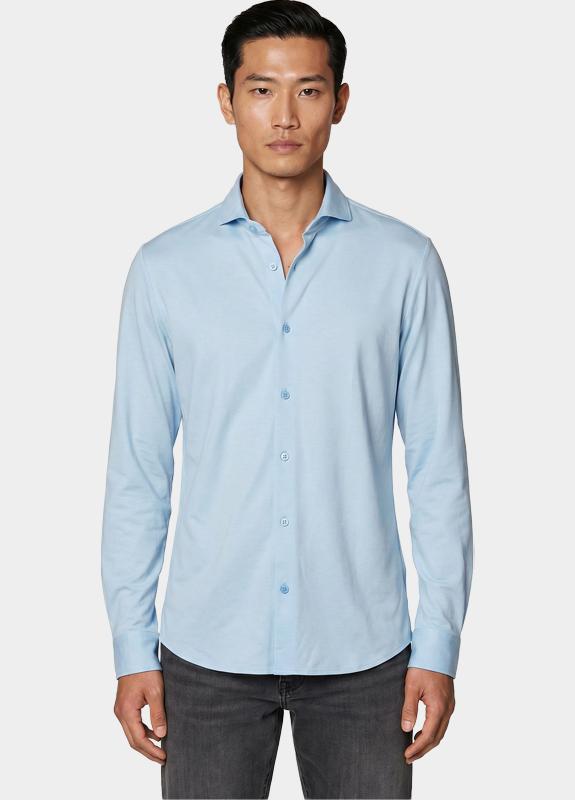 Bos Overhemd heren Blauw van jersey met cutaway boord 3505/baby blue