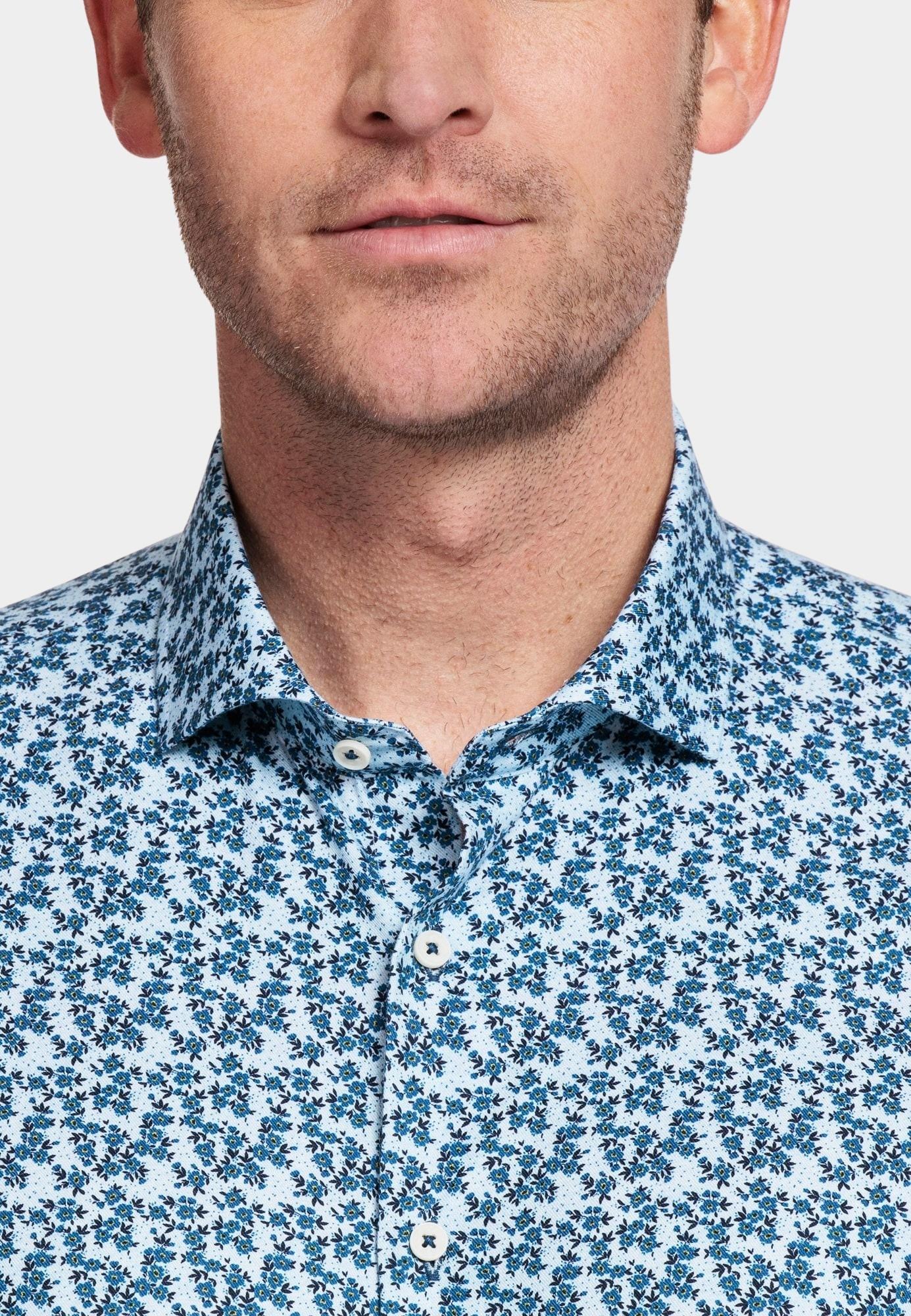 Giordano Casual hemd lange mouw Blauw Row, LS Cut Away Blue Flowers 327862/61