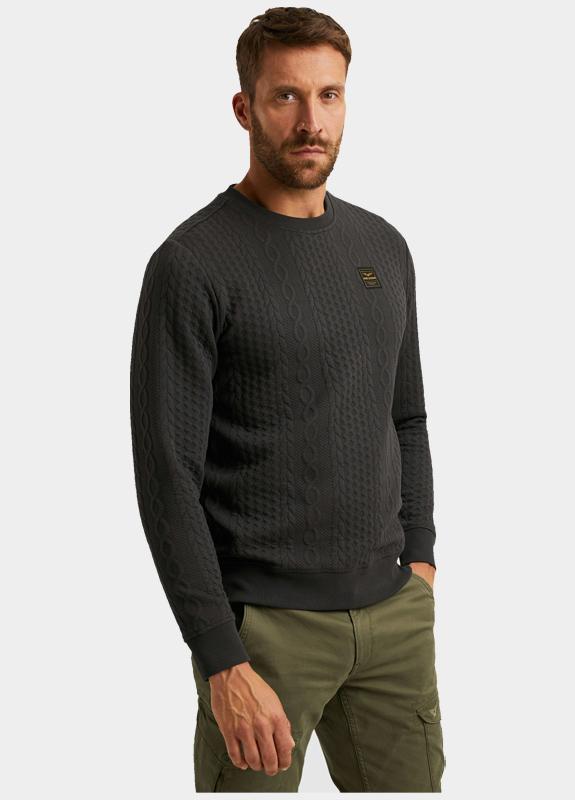 PME Legend Sweater Grijs Crewneck cable jacquard sweat PSW2510471/9703