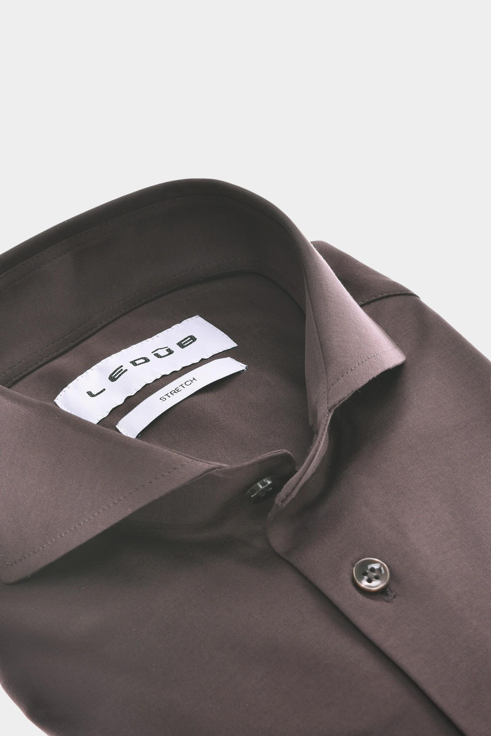 Ledub Business hemd lange mouw Bruin SF5 0143230/680-000-000