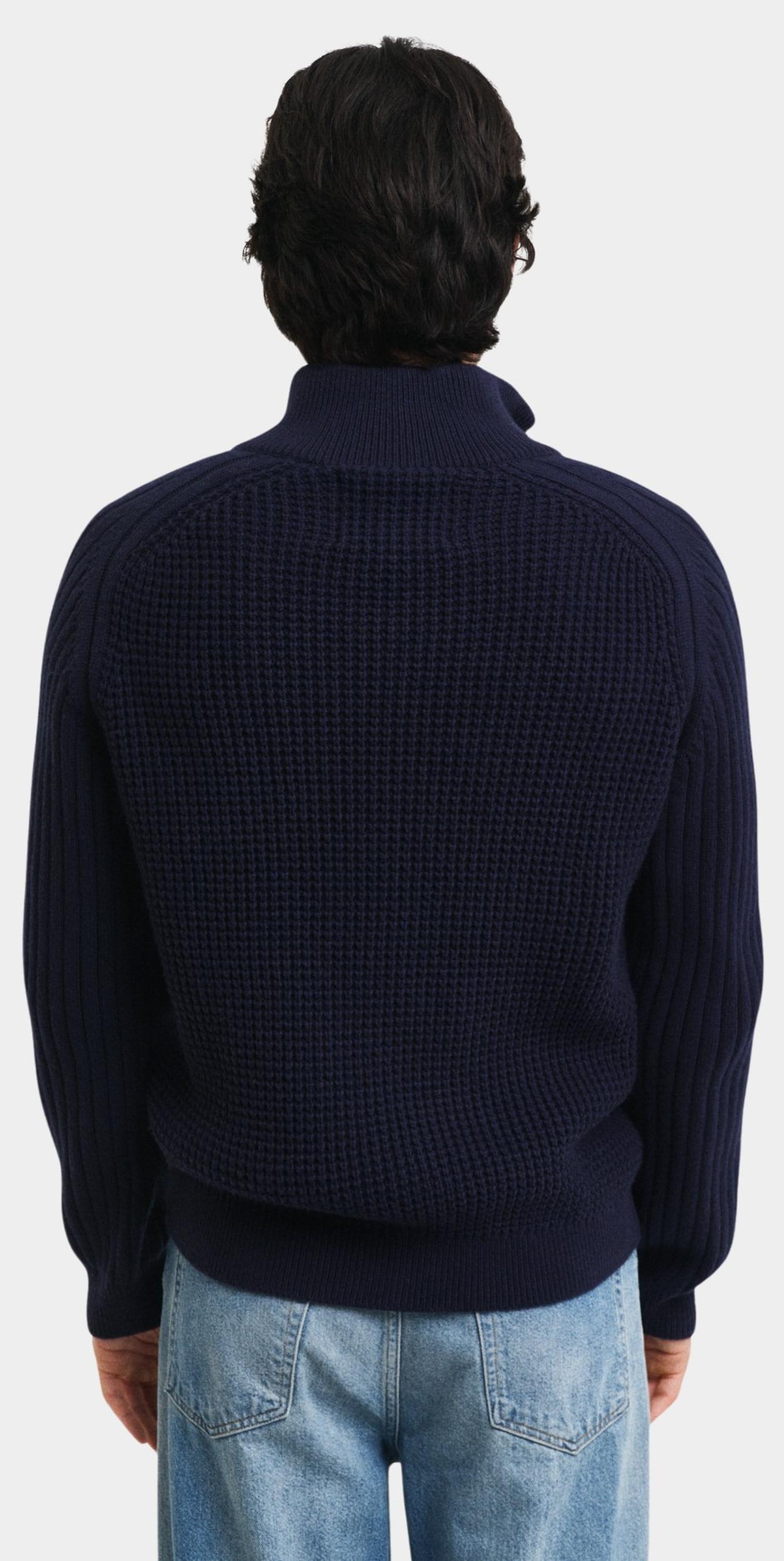 Gant Vest Blauw Wool Blend Textured Zip Cardig 8050222/433