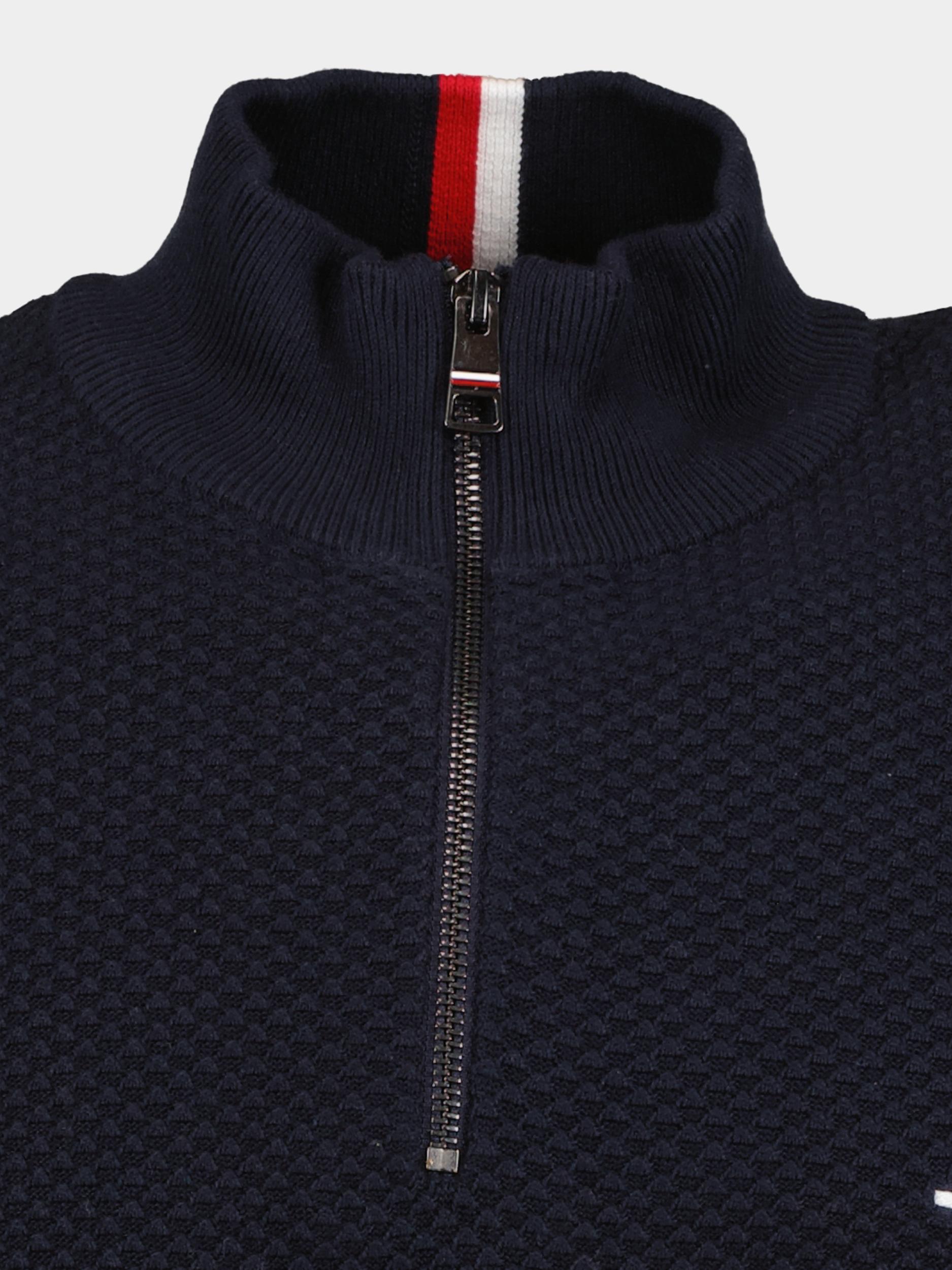 Tommy Hilfiger Pullover Blauw Oval Structure Zip Mock MW0MW34690/DW5