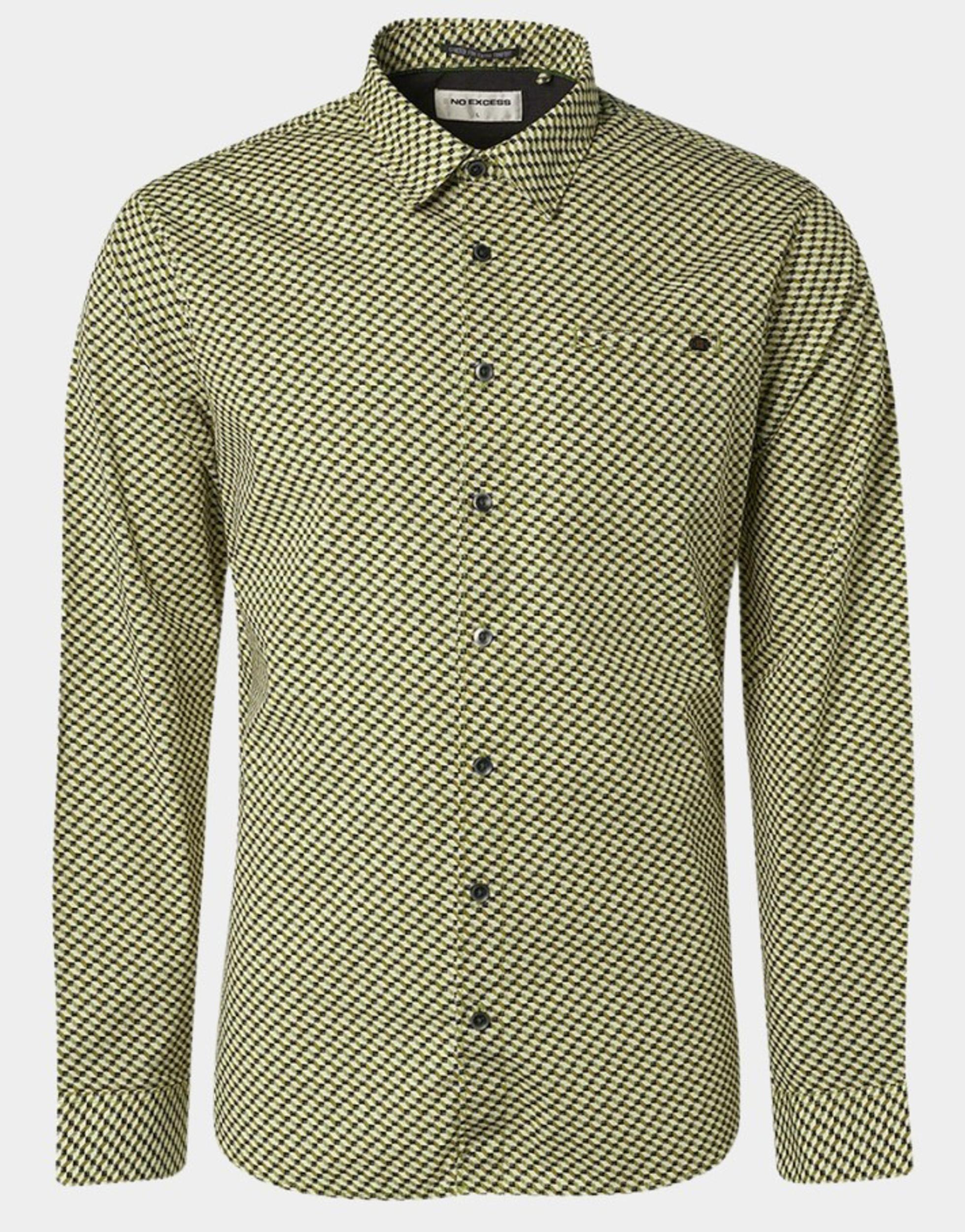 Casual hemd lange mouw groen shirt stretch allover printed 21430716 055