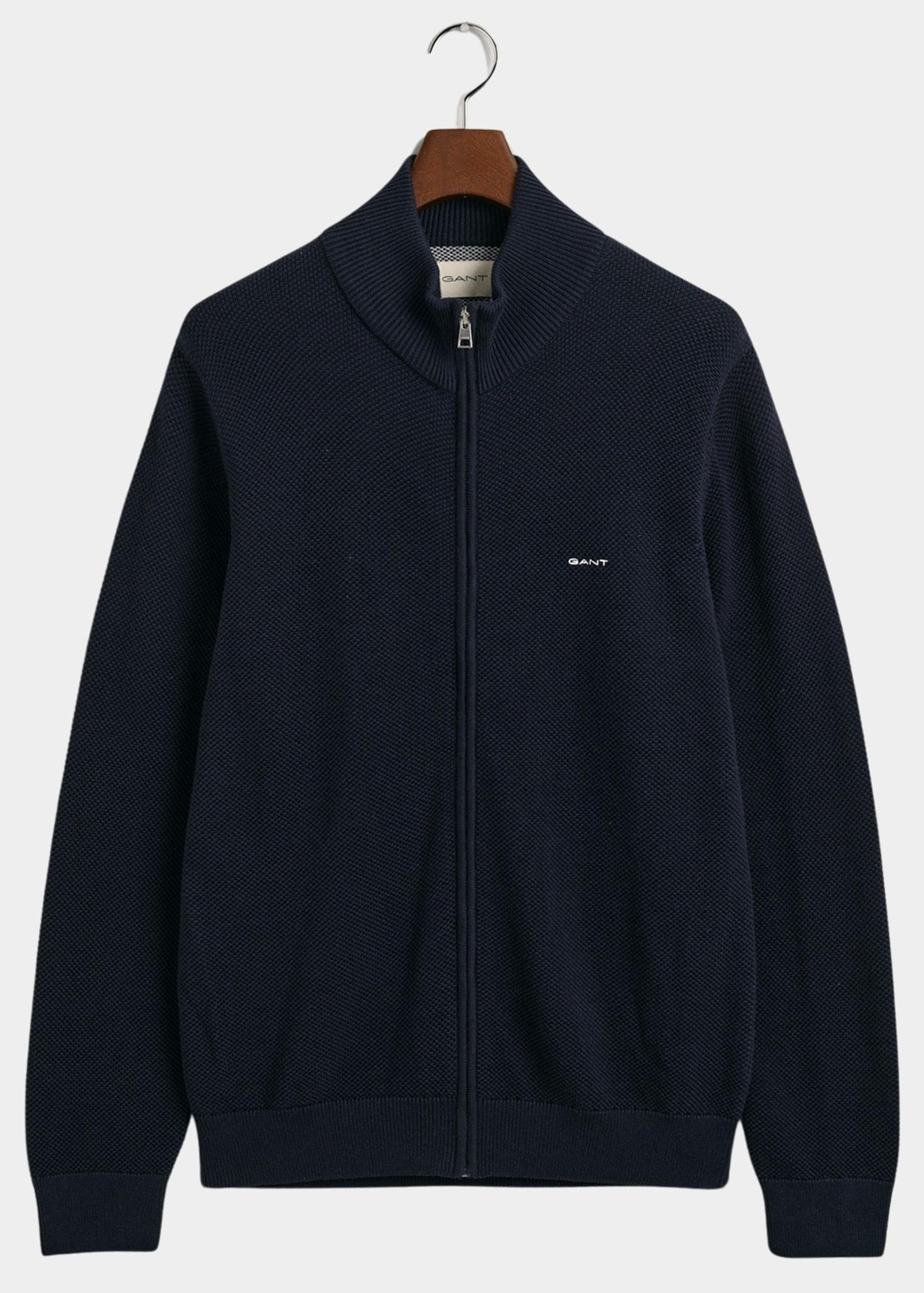 Gant Vest heren Blauw Cotton Pique Zip Cardigan 8040524/433
