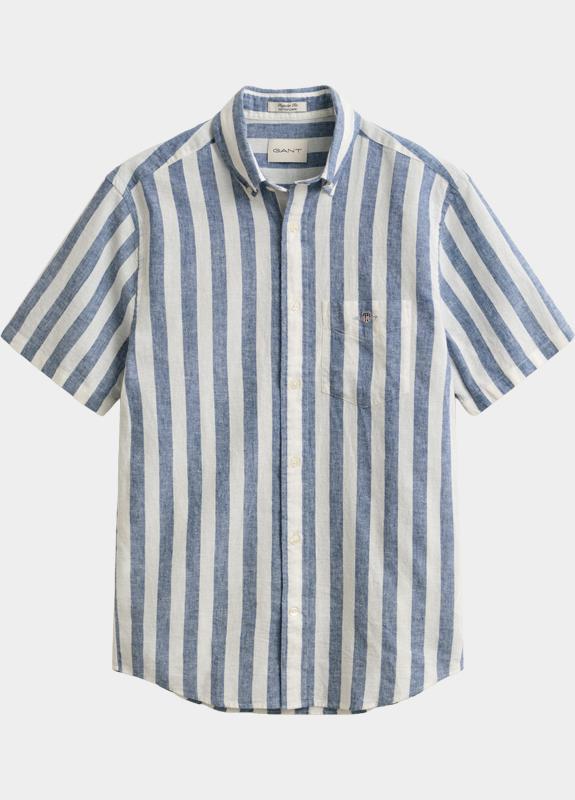 Gant overhemd korte mouw heren Blauw Gestreept overoverhemd met ko 3260020/442