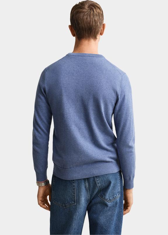 Gant Pullover heren Blauw Katoenen trui met ronde hals 8030561/906