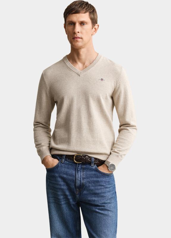 Gant Pullover heren Beige Klassieke sweater van katoen 8030562/198