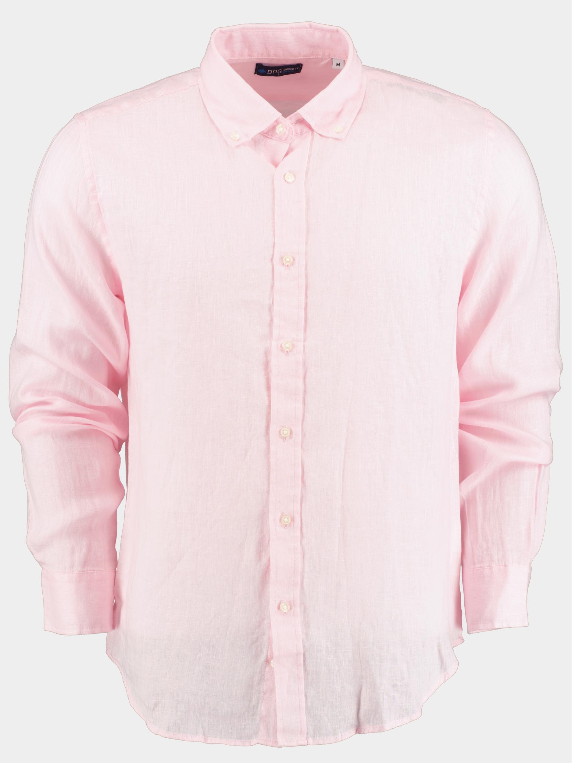 Bos Bright Blue Casual hemd lange mouw Roze Linnen shirt slim fit 9435900/502