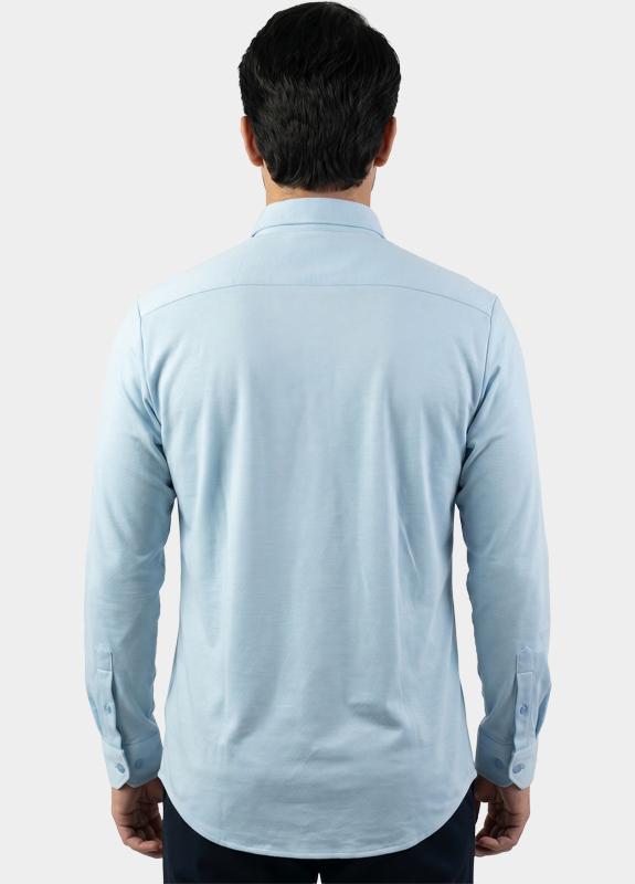 Bos Overhemd heren Blauw van jersey met cutaway boord 3505/baby blue