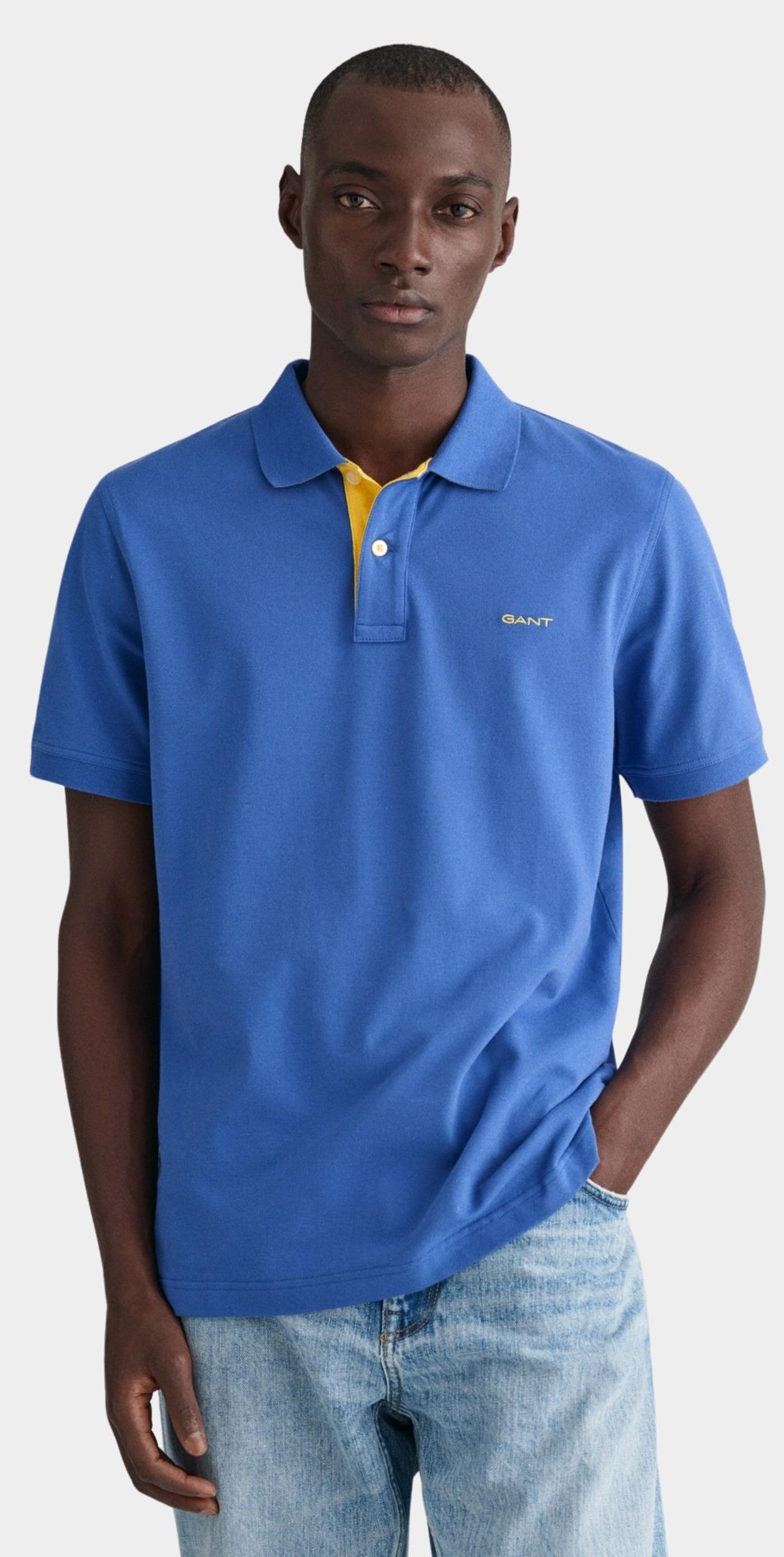 Gant Polo korte mouw Blauw Contrast Pique SS Rugger 2062026/407