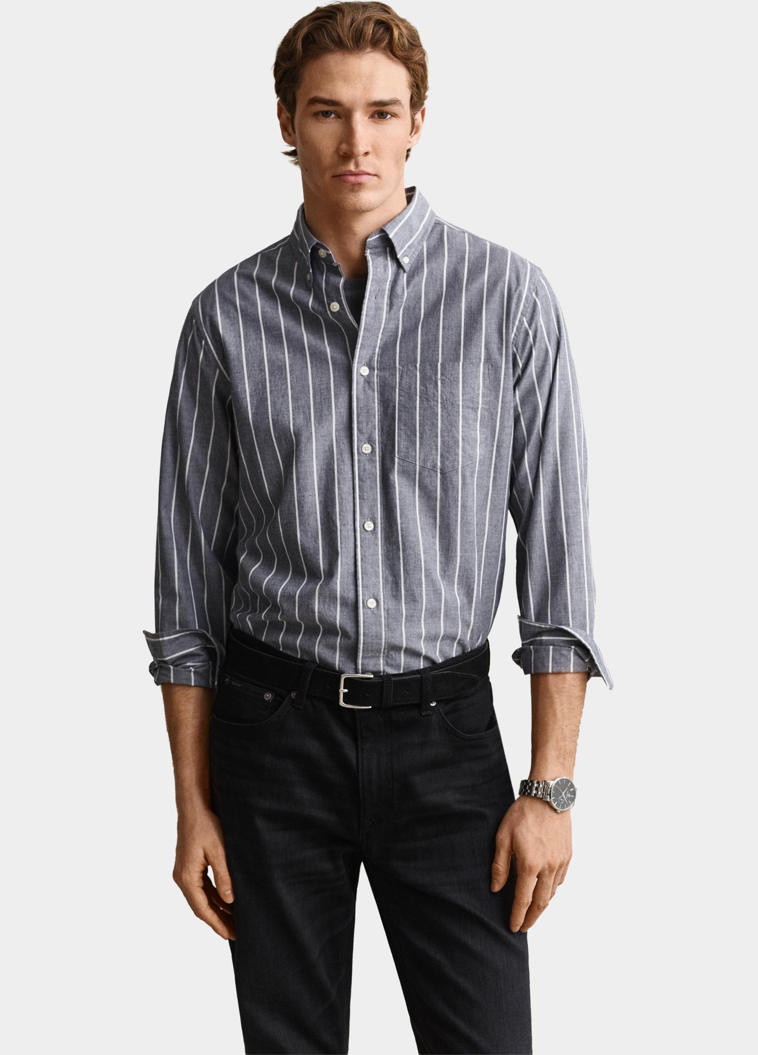 Gant Overhemd heren Blauw Mélange poplin overhemd met st 3262005/901