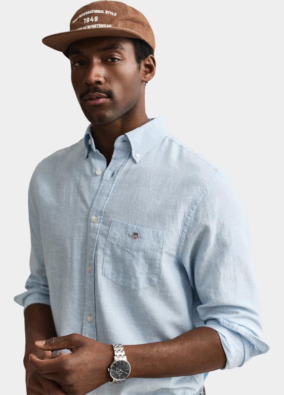 Gant Overhemd heren Blauw Overoverhemd van linnenmix 3250082/450