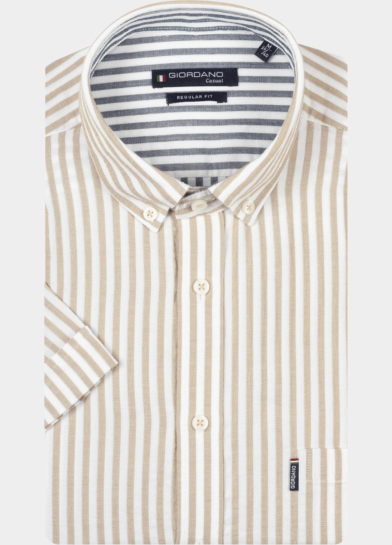 Giordano overhemd korte mouw heren Bruin Alfa Short Sleeve Button Down 616130/80