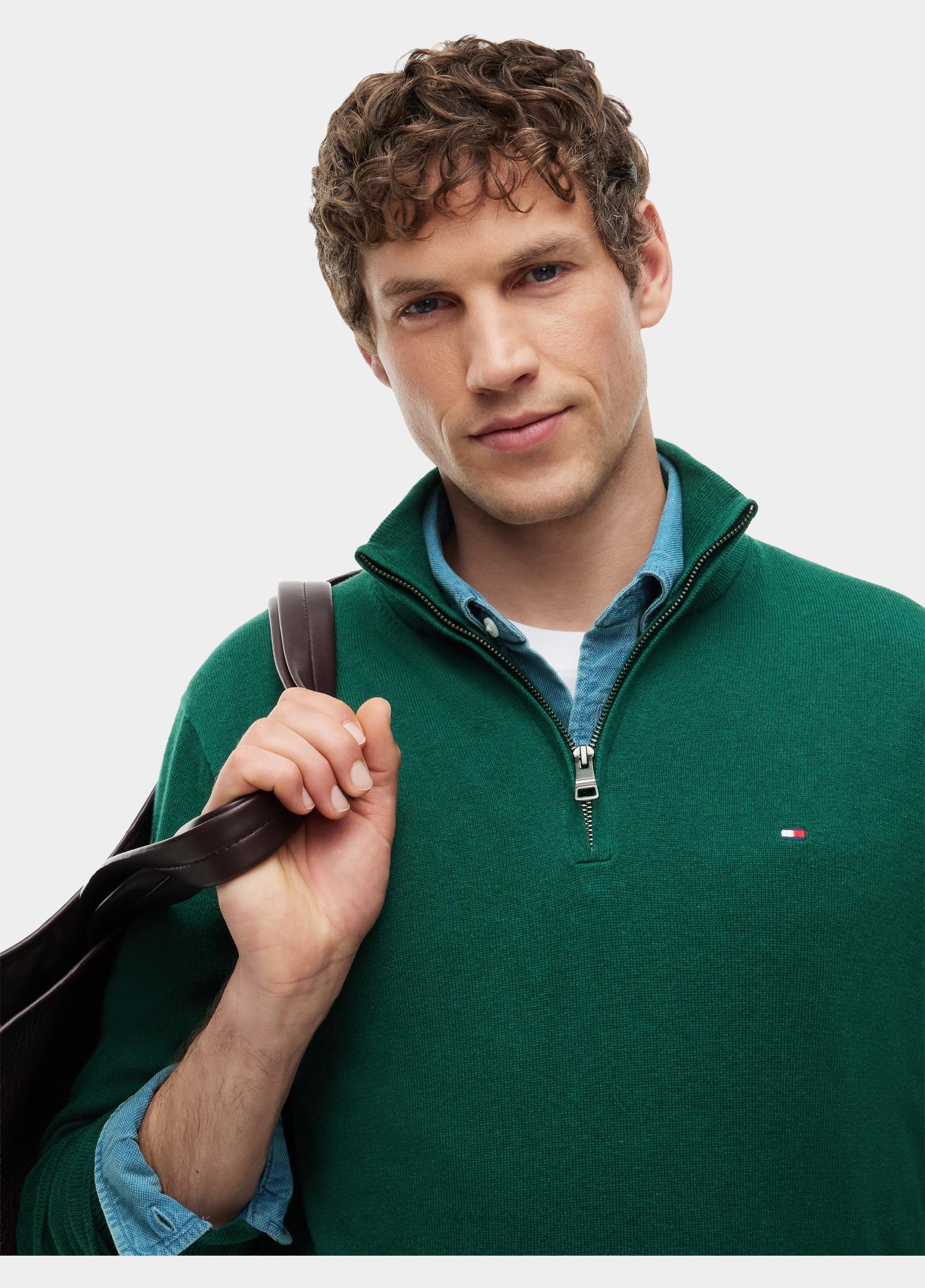 Tommy Hilfiger Half Zip Groen PIMA ORG CTN CASHMERE ZIP MOC MW0MW28049/MQ7