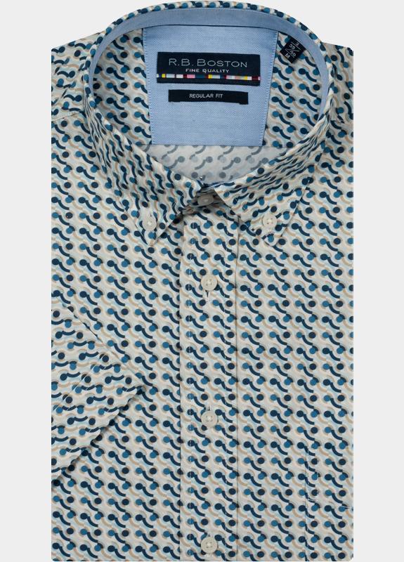 R.B. Boston overhemd korte mouw heren Beige Marshall SS Button Down 616670/822