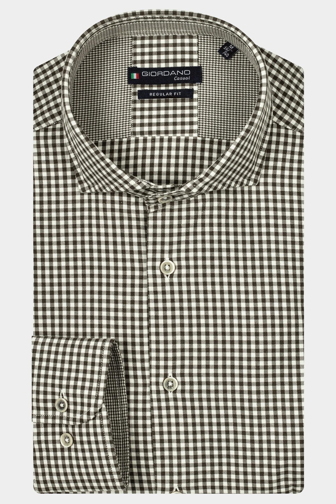 Giordano Casual hemd lange mouw Groen Row, LS Cutaway TwoTone Check 427311/70