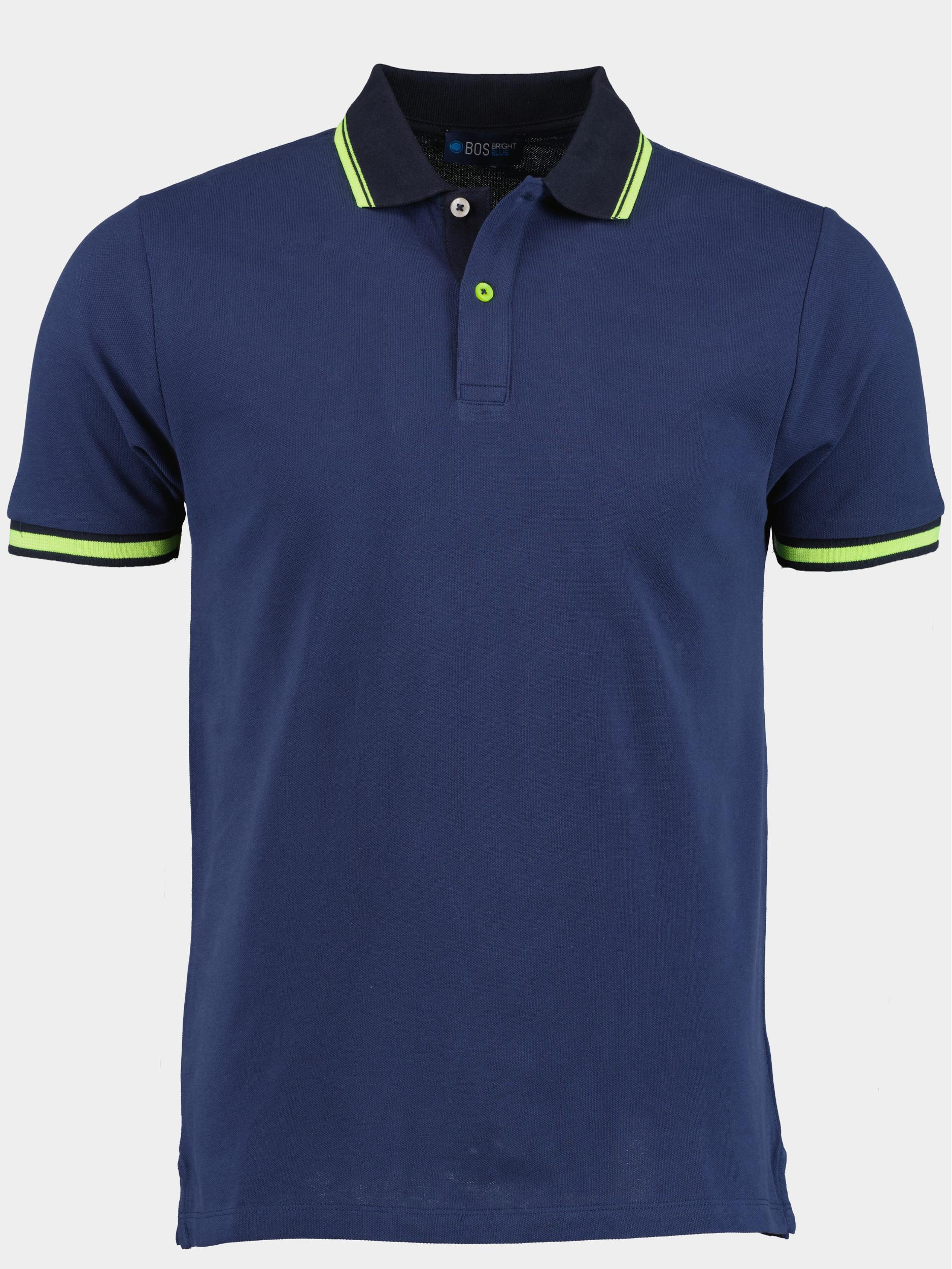 Bos Bright Blue Polo korte mouw Blauw Polo met fluor rand 7784423/208