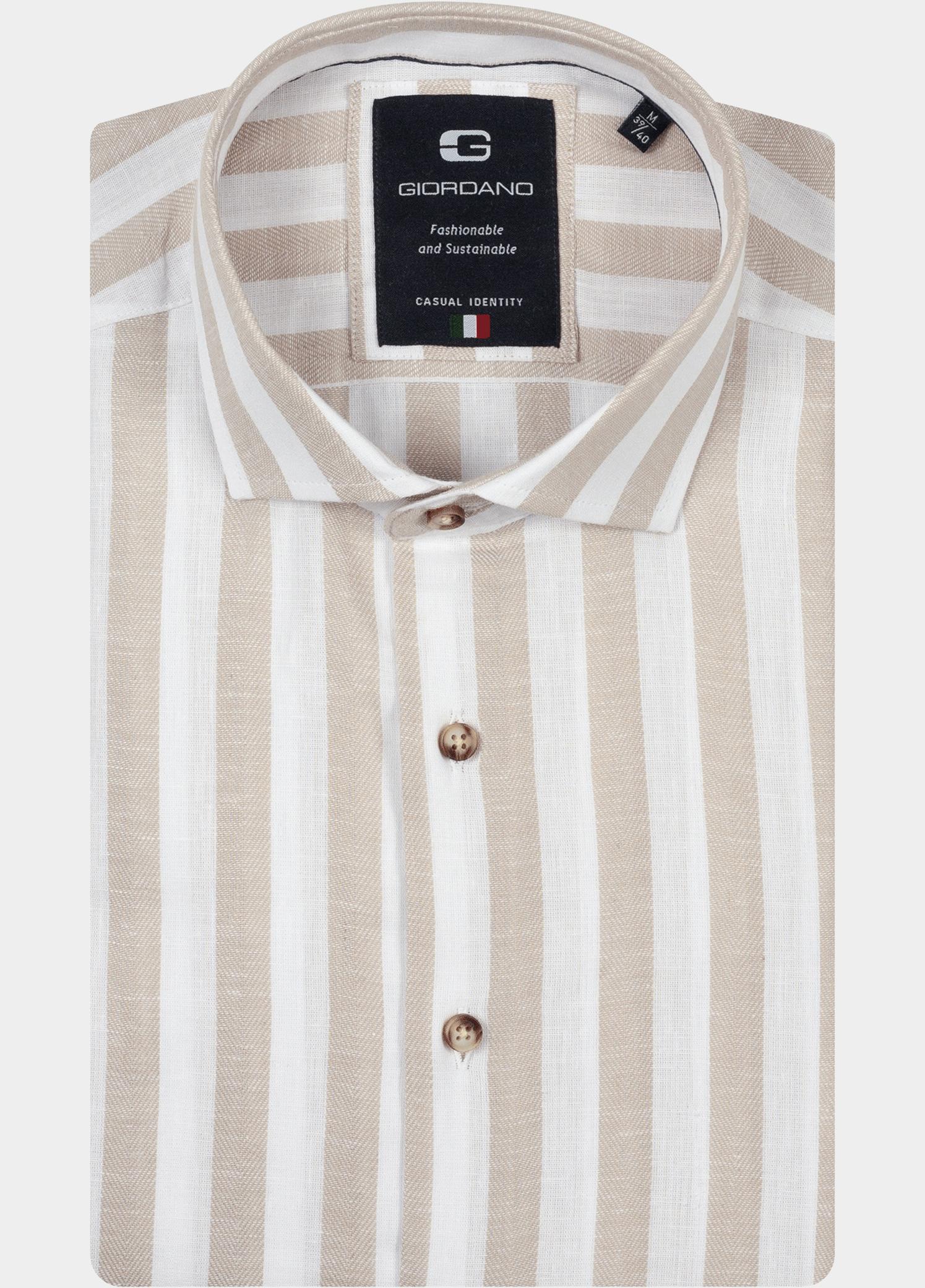 Giordano Overhemd heren Wit Row Long Sleeve Cutaway Linen 617822/81