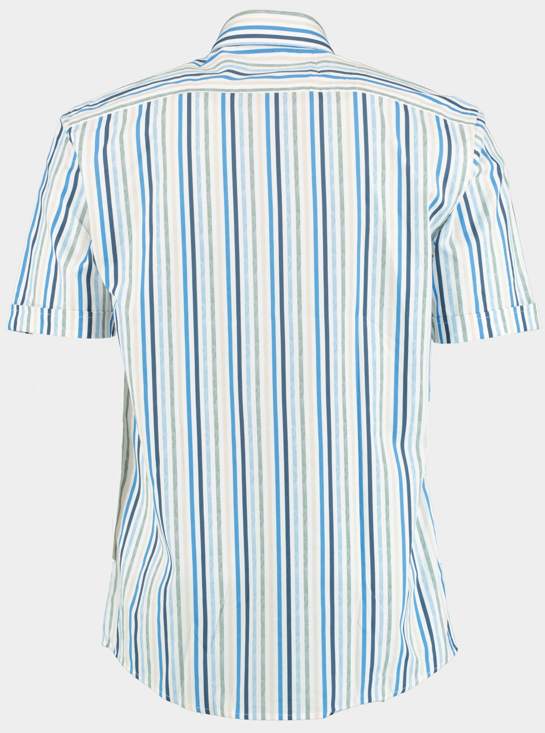 R.B. Boston Casual hemd korte mouw Multi regular fit blauw beige streep 516670/727