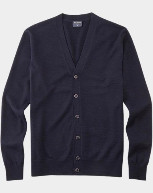 Olymp Vest Blauw Cardigan Basic Merino 533566/18