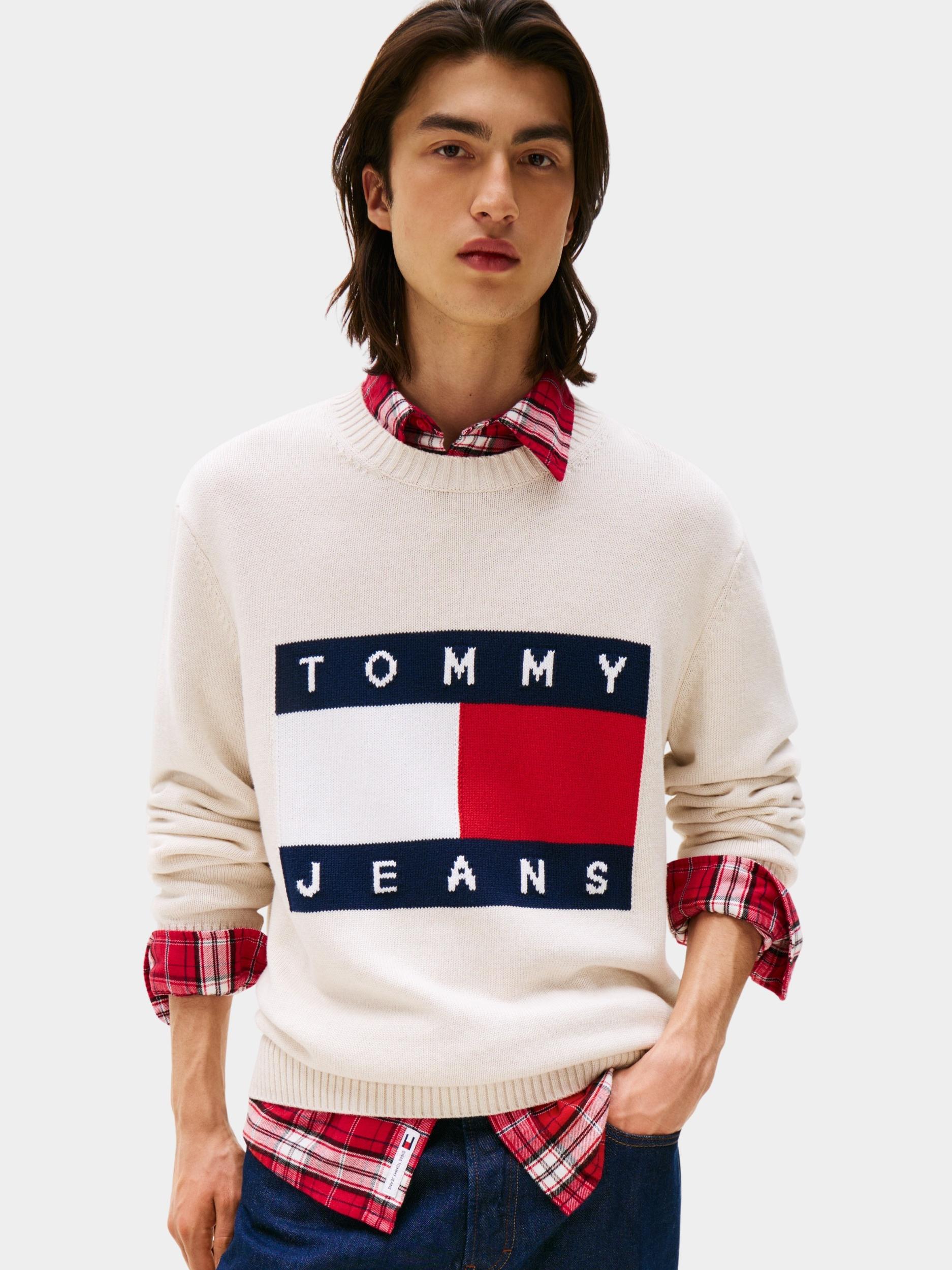 Tommy Jeans Pullover Wit TJM REG MELANGE FLAG SWEATER DM0DM22105/AFN