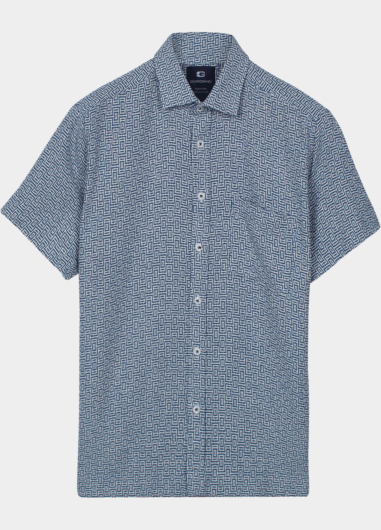 Giordano overhemd korte mouw heren Blauw Puglia Short Sleeve Shirt  Gr 616861/60