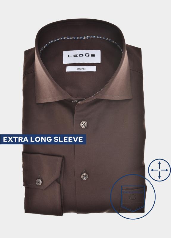 Ledub Overhemd extra lange mouw Bruin  0143112/680-196-000