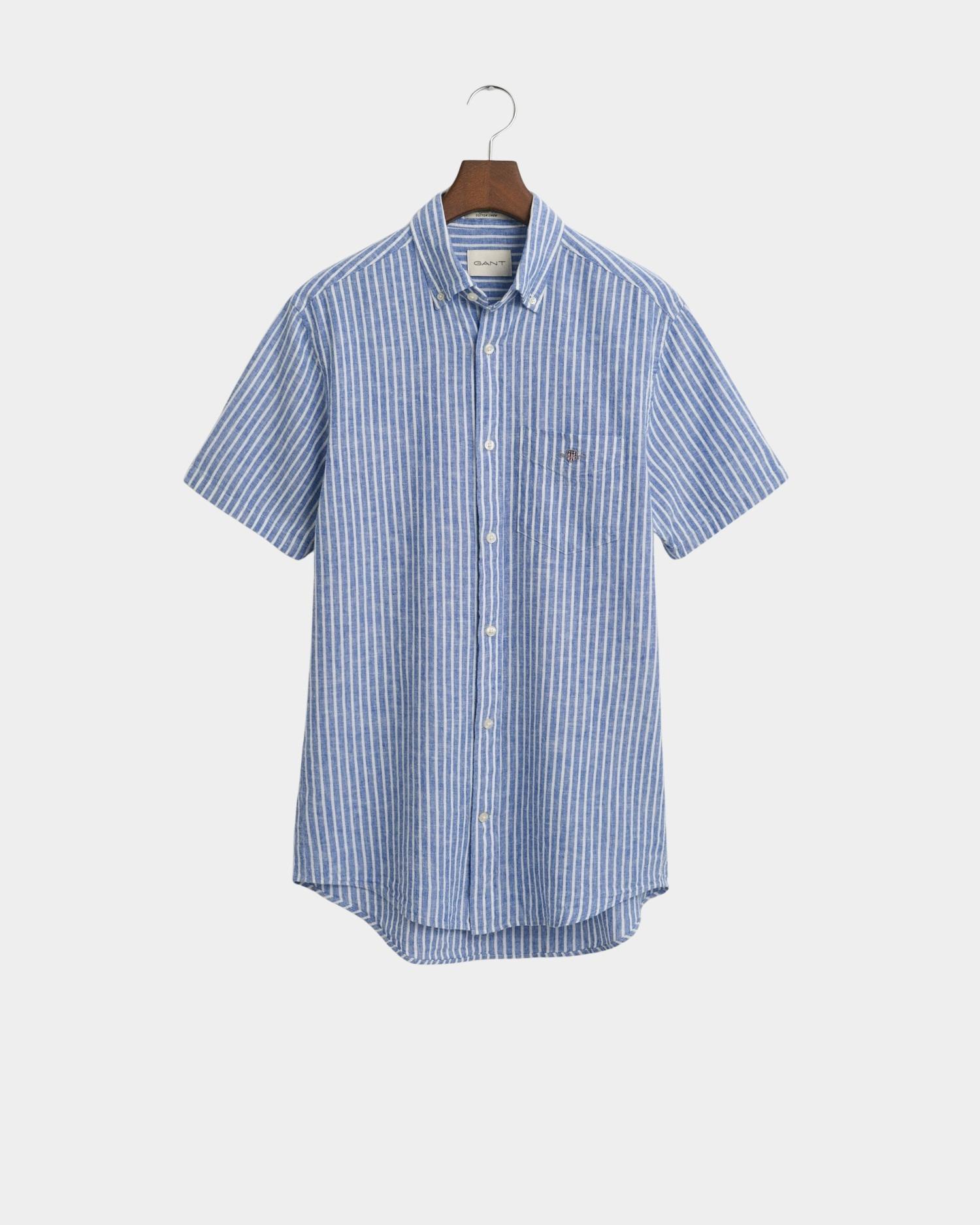 Gant Casual hemd korte mouw Blauw REG COTTON LINEN STRIPE SS SH 3250039/407