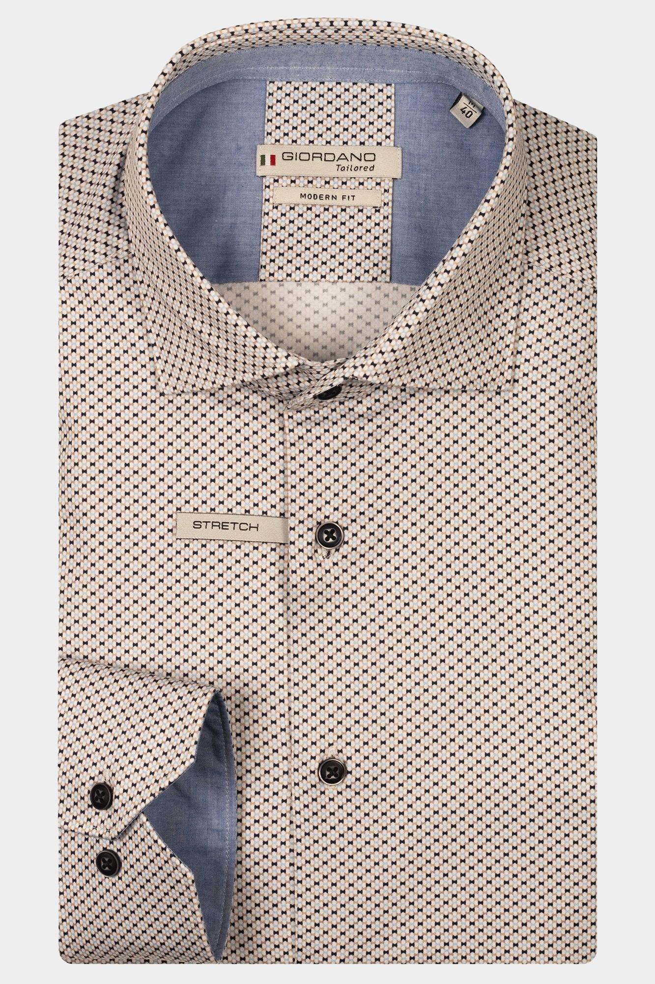 Giordano Casual hemd lange mouw Bruin Maggiore long sleeve semi cut 517825/80