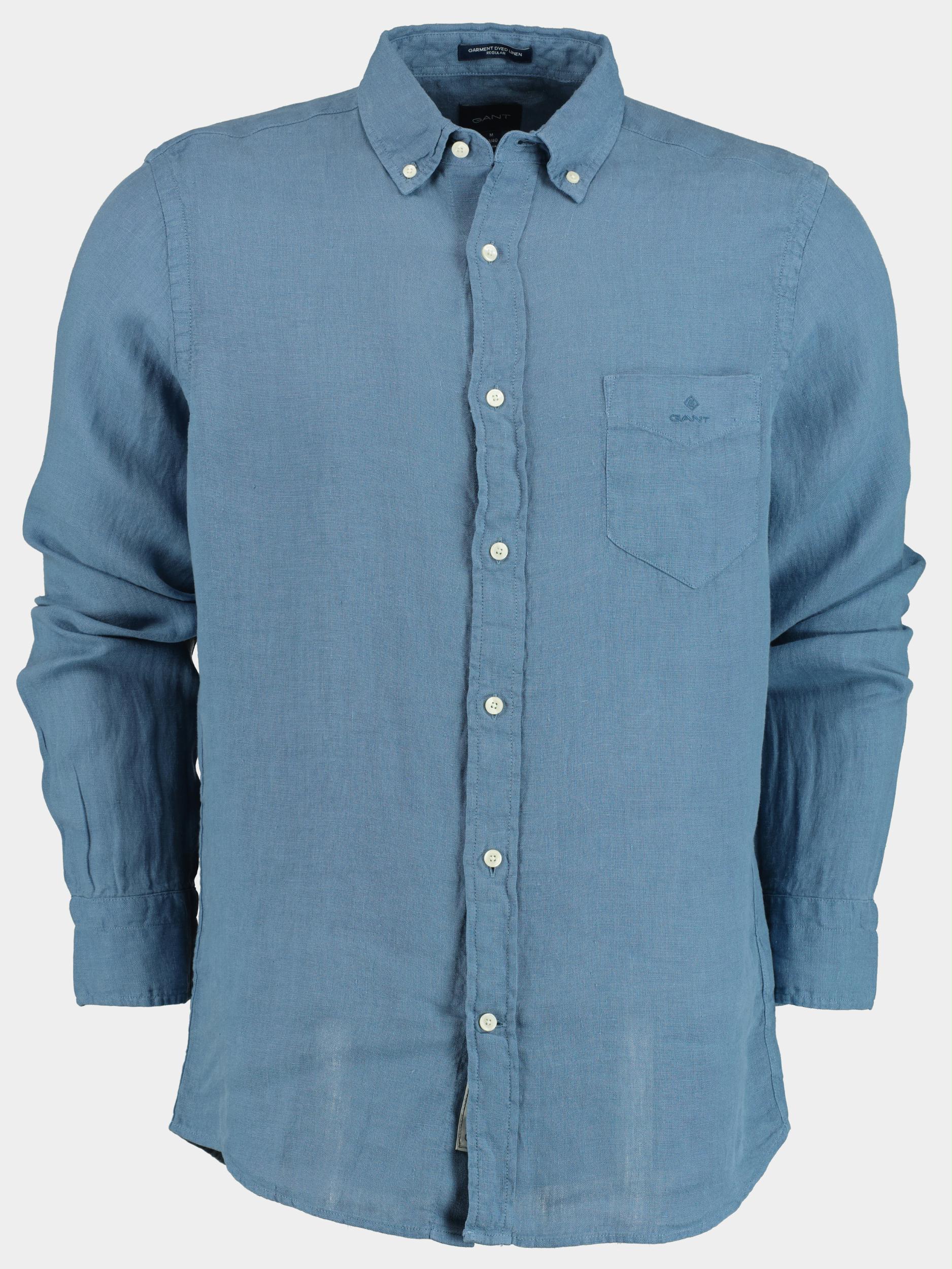 Gant Casual hemd lange mouw Blauw D2. Reg UT Gmnt Dyed Linen BD 3009560/464