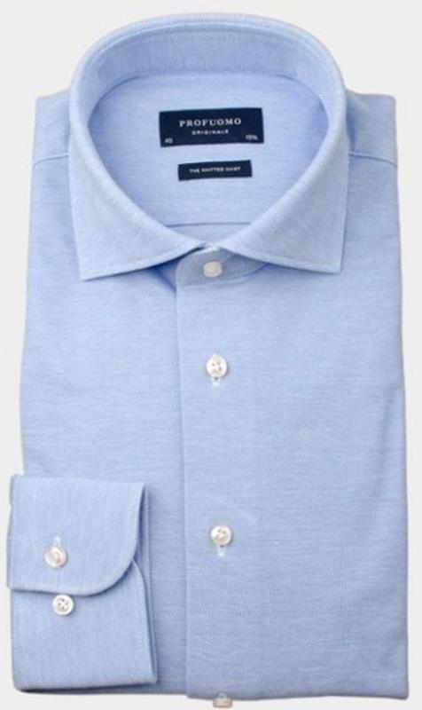 Profuomo Business hemd lange mouw Blauw piqué slim fit PP0H0A047/400