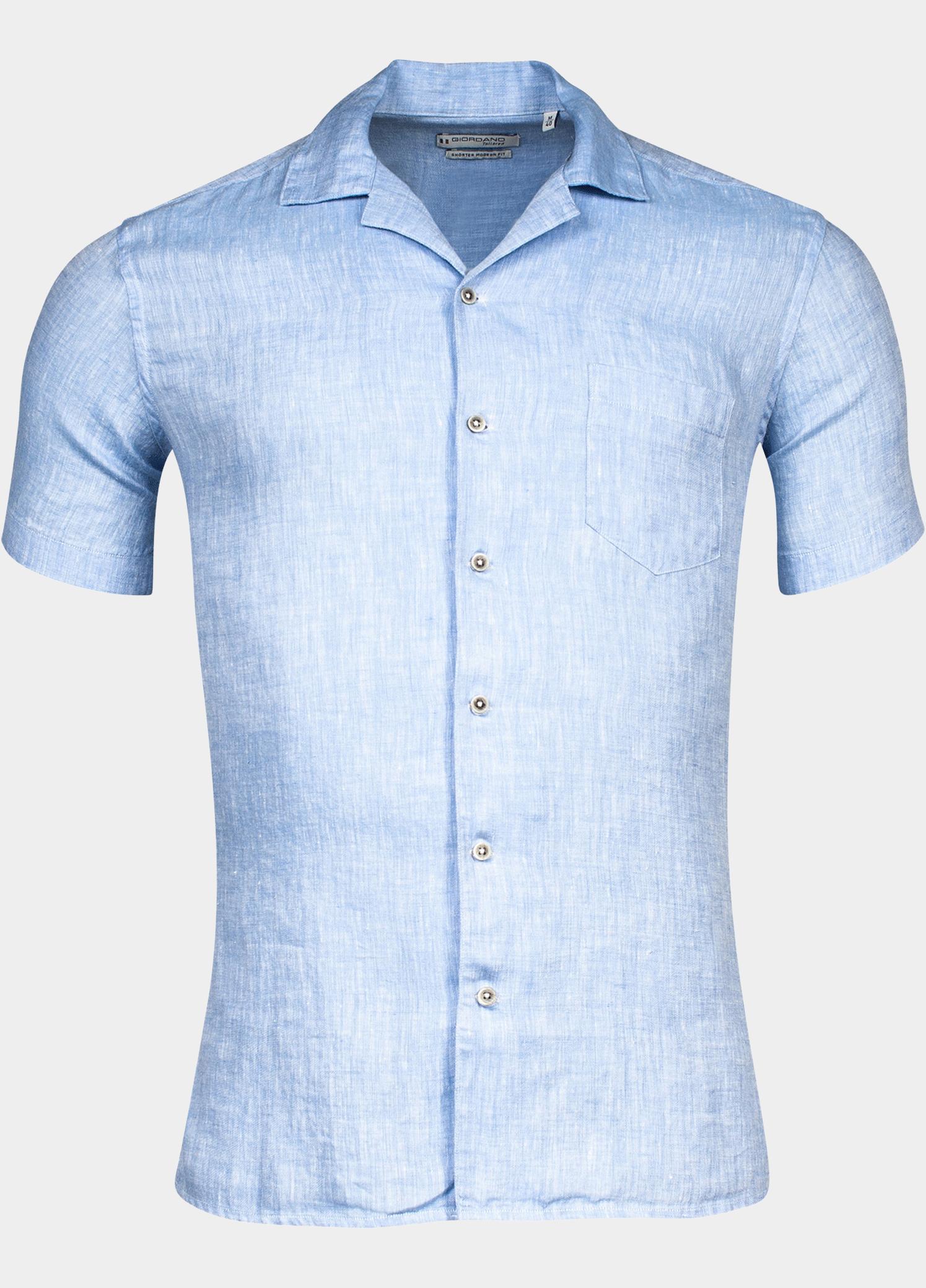 Giordano overhemd korte mouw heren Blauw Row, LS Cutaway Linen Blend 417800/63